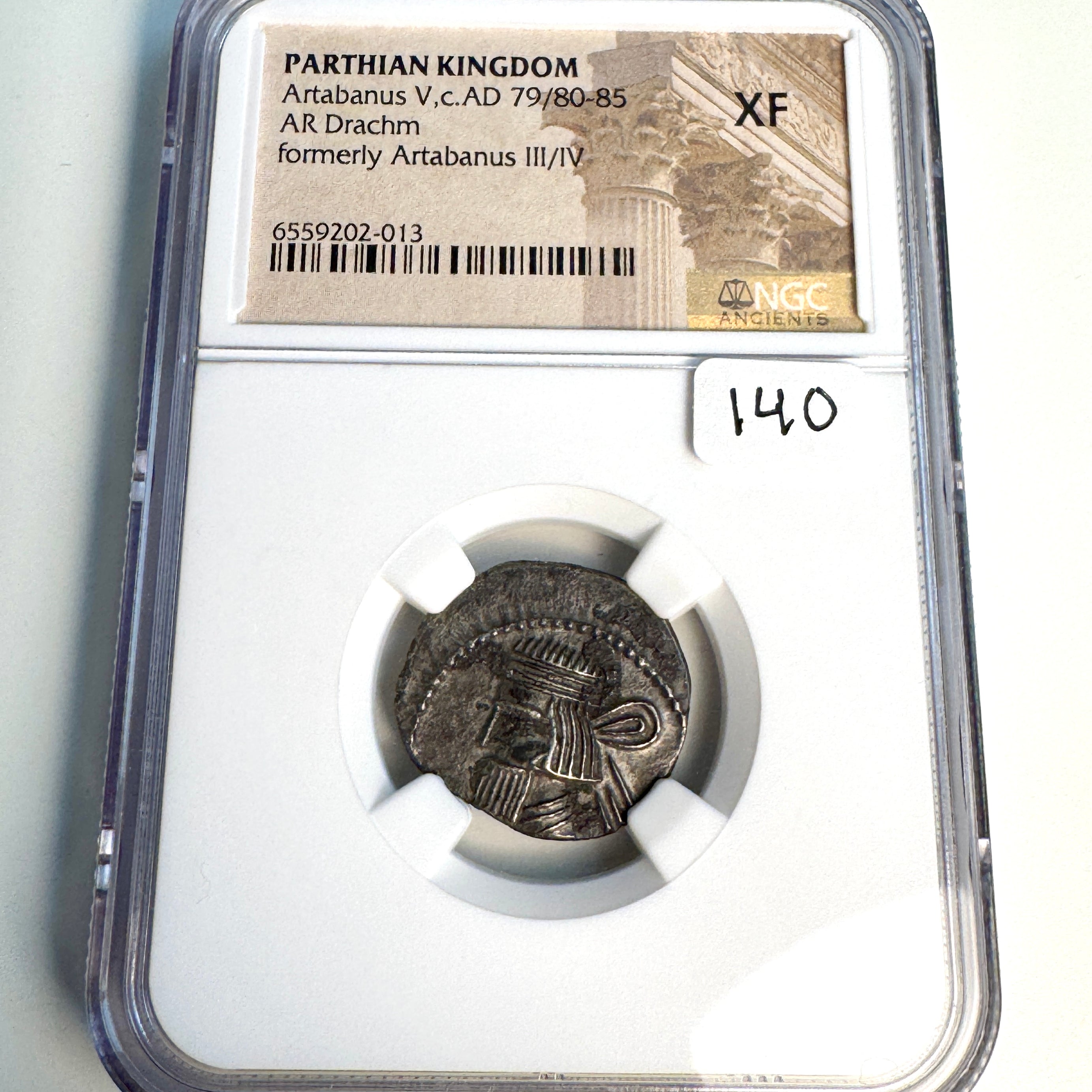Parthian Empire, Artabanus V (79/80-85 AD) Silver Drachm, NGC XF