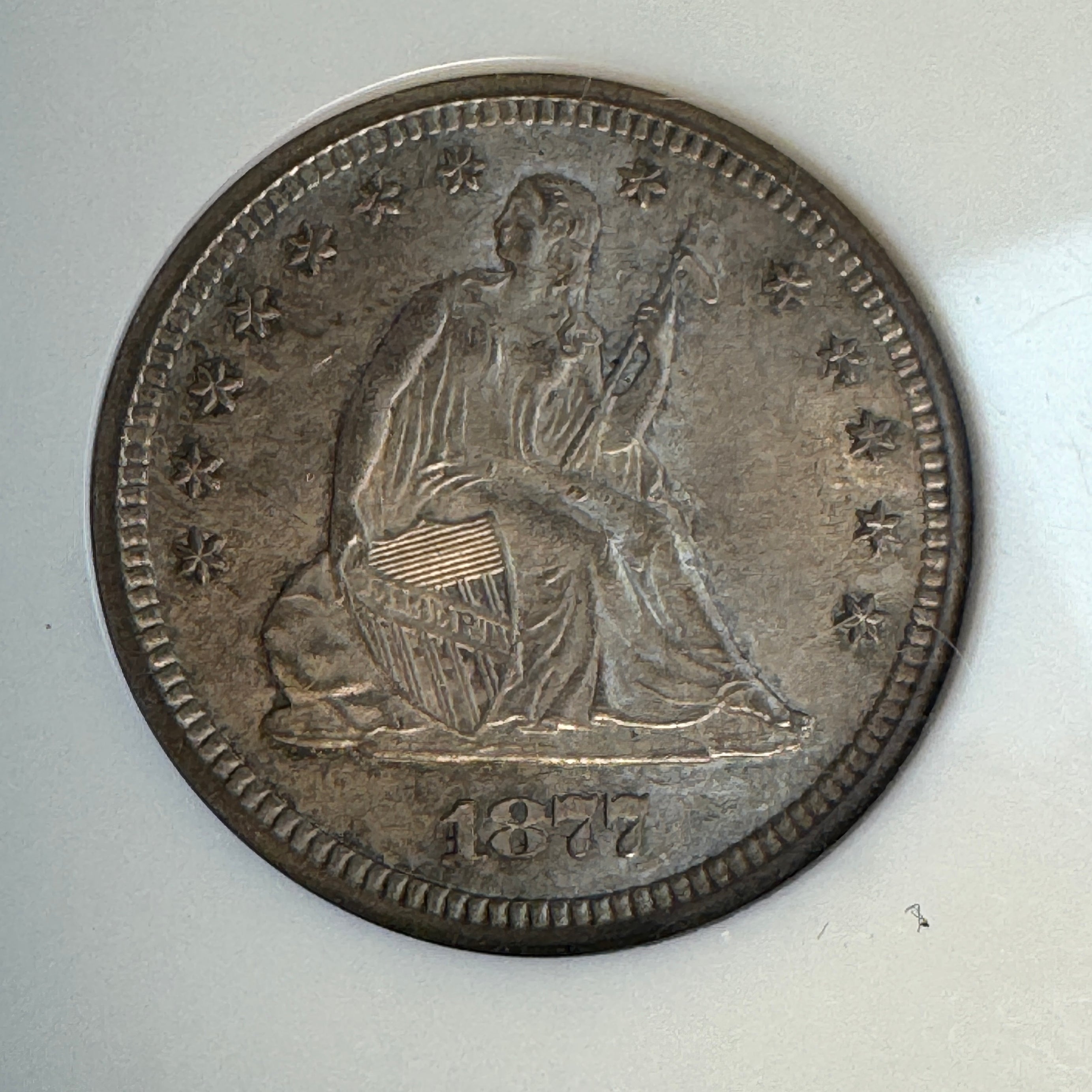 1877 Seated Liberty Quarter 25c, Lovely Patina, NGC MS-65