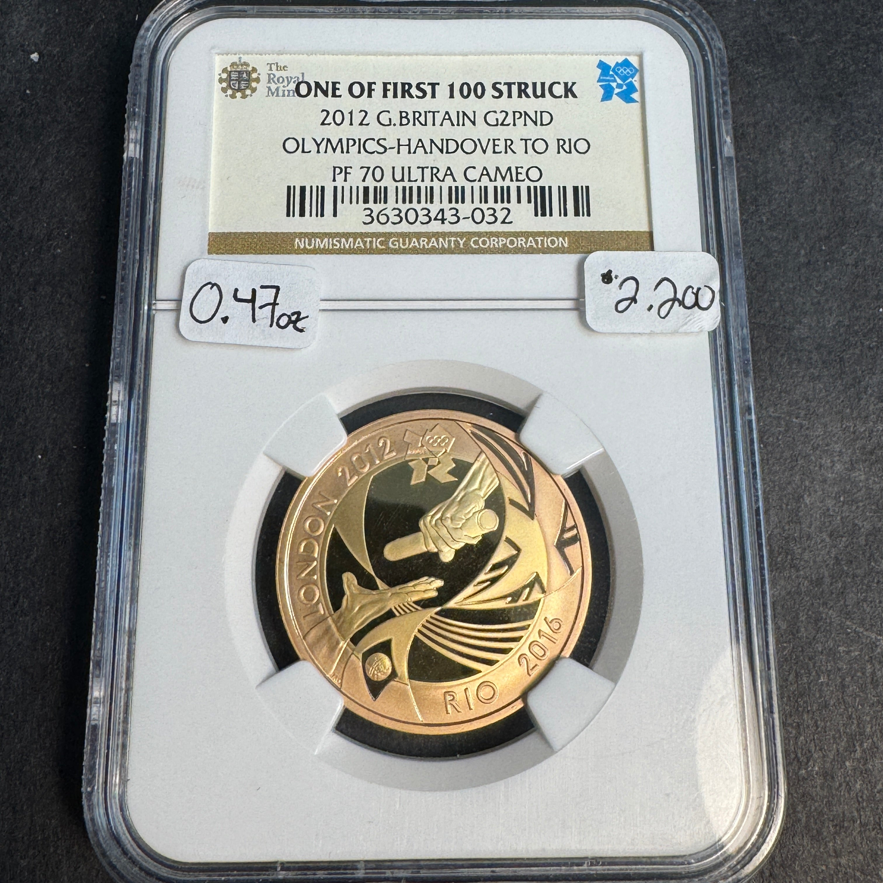 2012 Great Britain Gold £2, 2 Pounds Rio Olympics Baton Handover, NGC PF-70 Ultra Cameo, One of First 100 Struck 🇬🇧