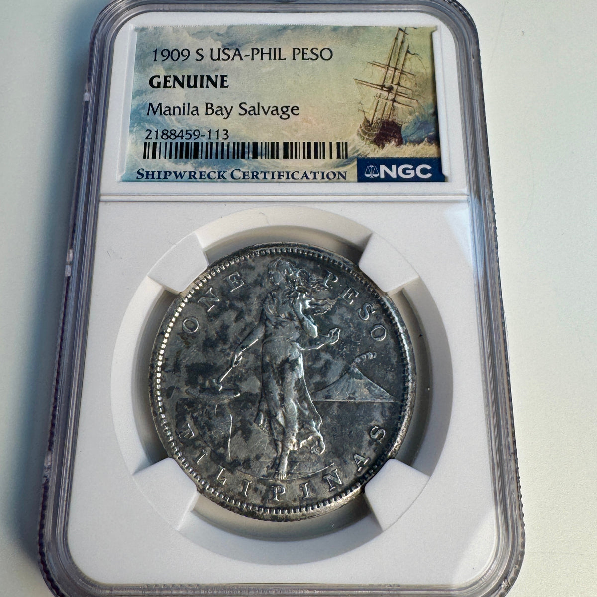 1909-S US Philippines AR Peso NGC Genuine - WWII Manila Bay Salvage 🇺🇸🇵🇭