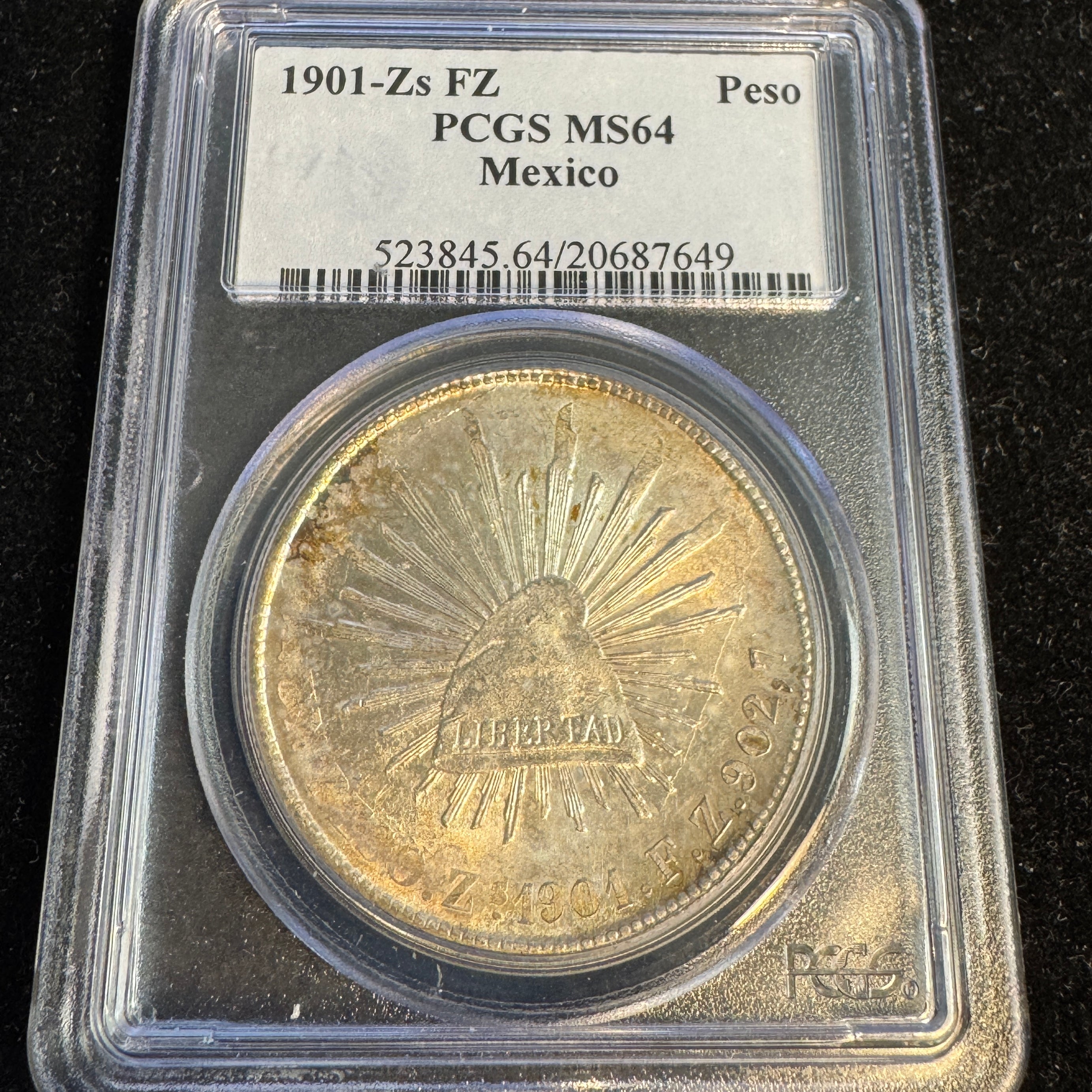 1901 Zs-FZ Mexico Cap & Rays Peso, PCGS MS-64