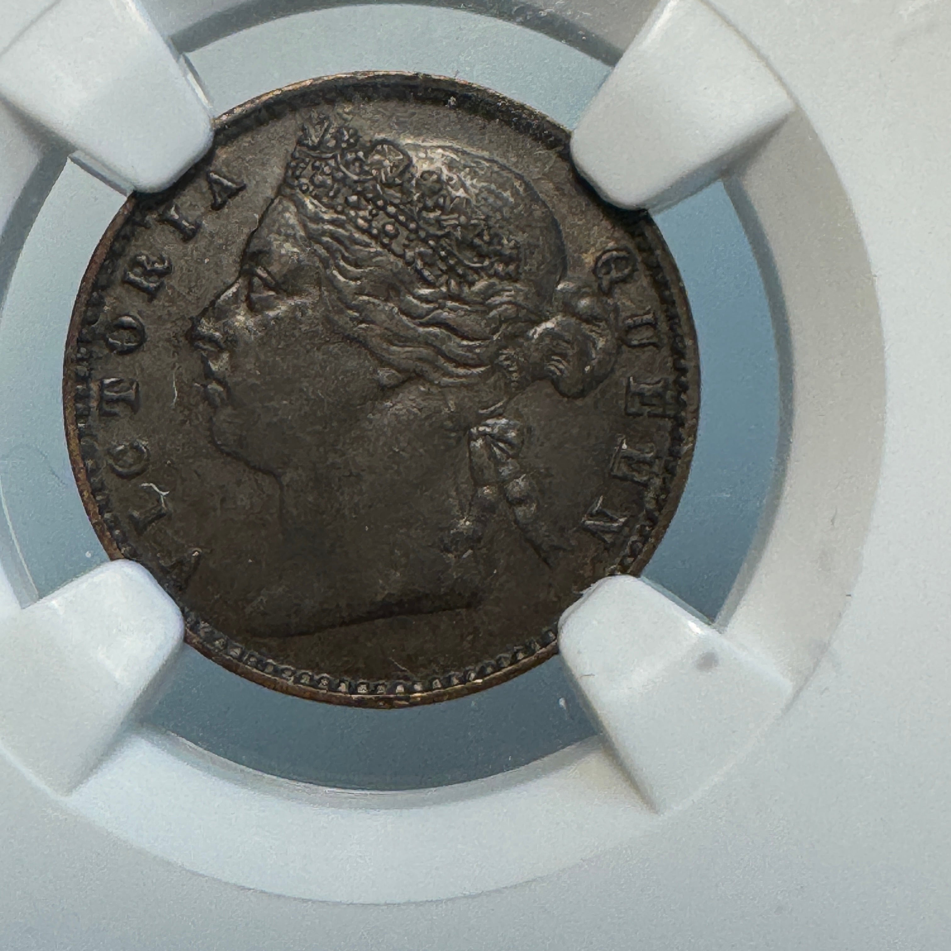 1884 Straits Settlements 1/4 Cent, Victoria, NGC AU-53 BN
