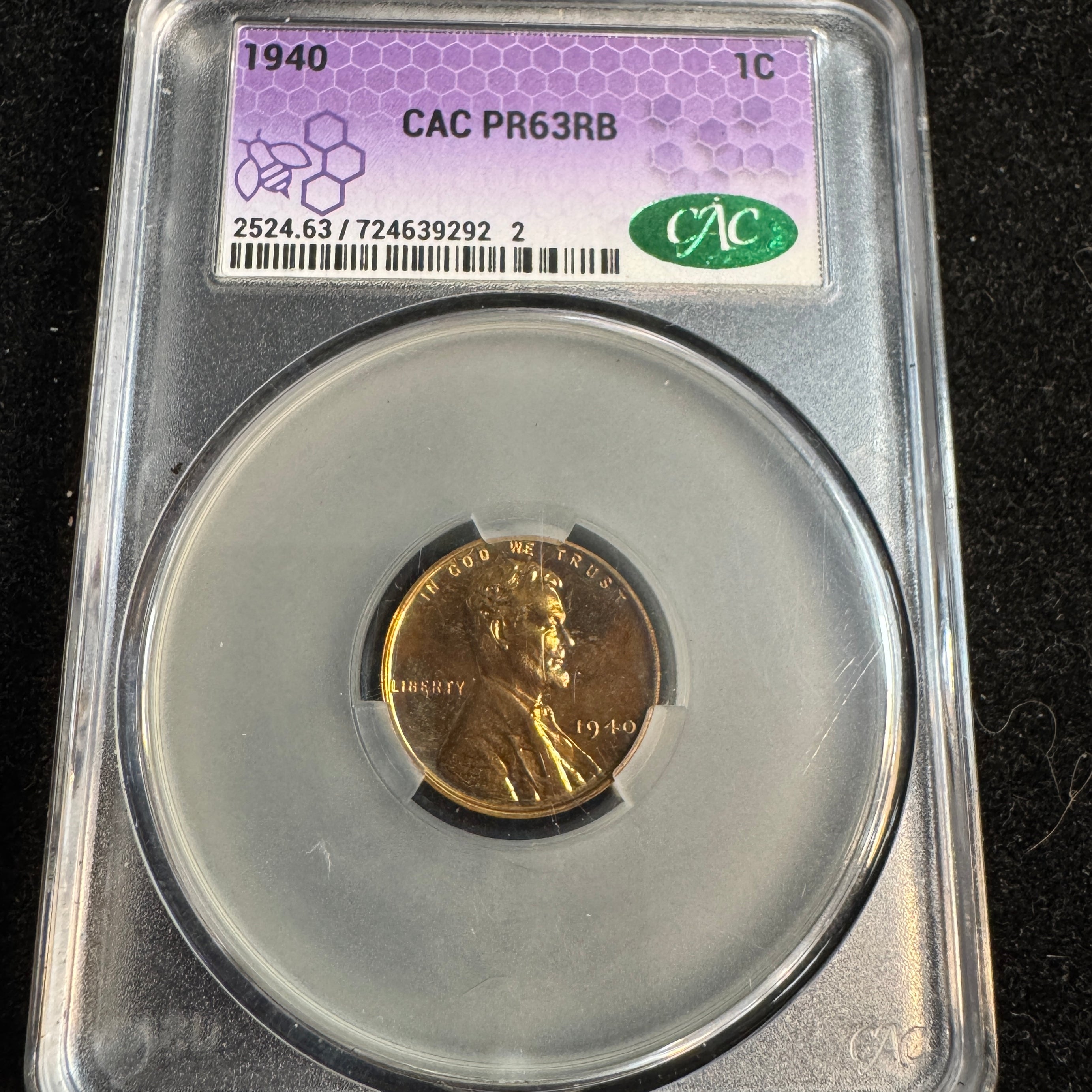 1940 Proof Lincoln Wheat 1c, CAC PR-63 RB