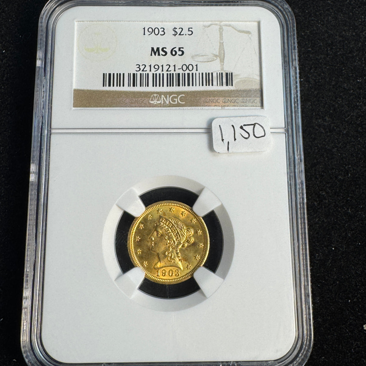 1903 Liberty Head $2.50 Dollars Gold, NGC MS-65