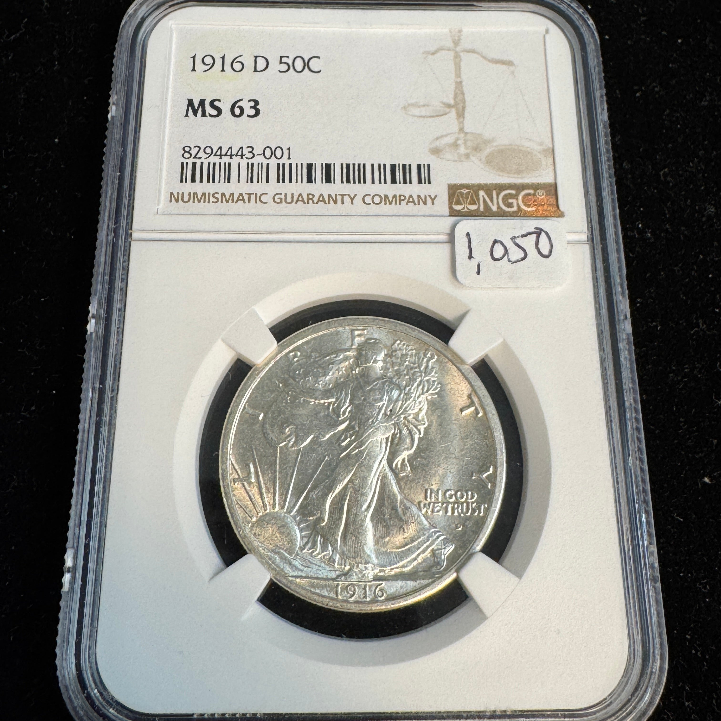1916-D Walking Liberty Half Dollar, NGC MS-63