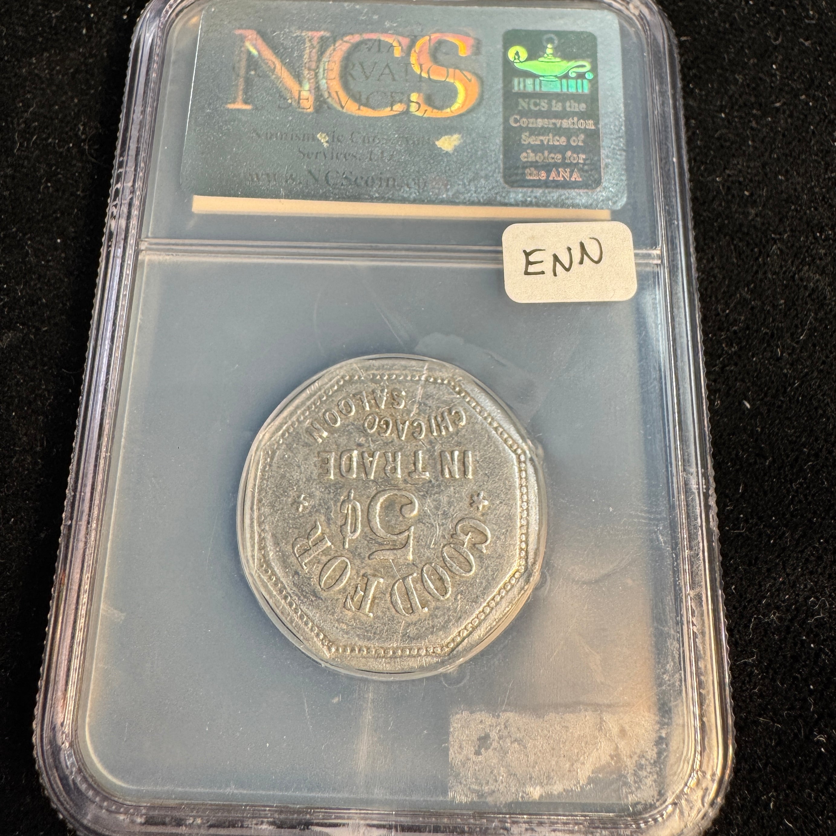 E.F.W. & Co CHICAGO SALOON Good For 5c Token, Marysville California - NGC Genuine, Pre-Prohibition