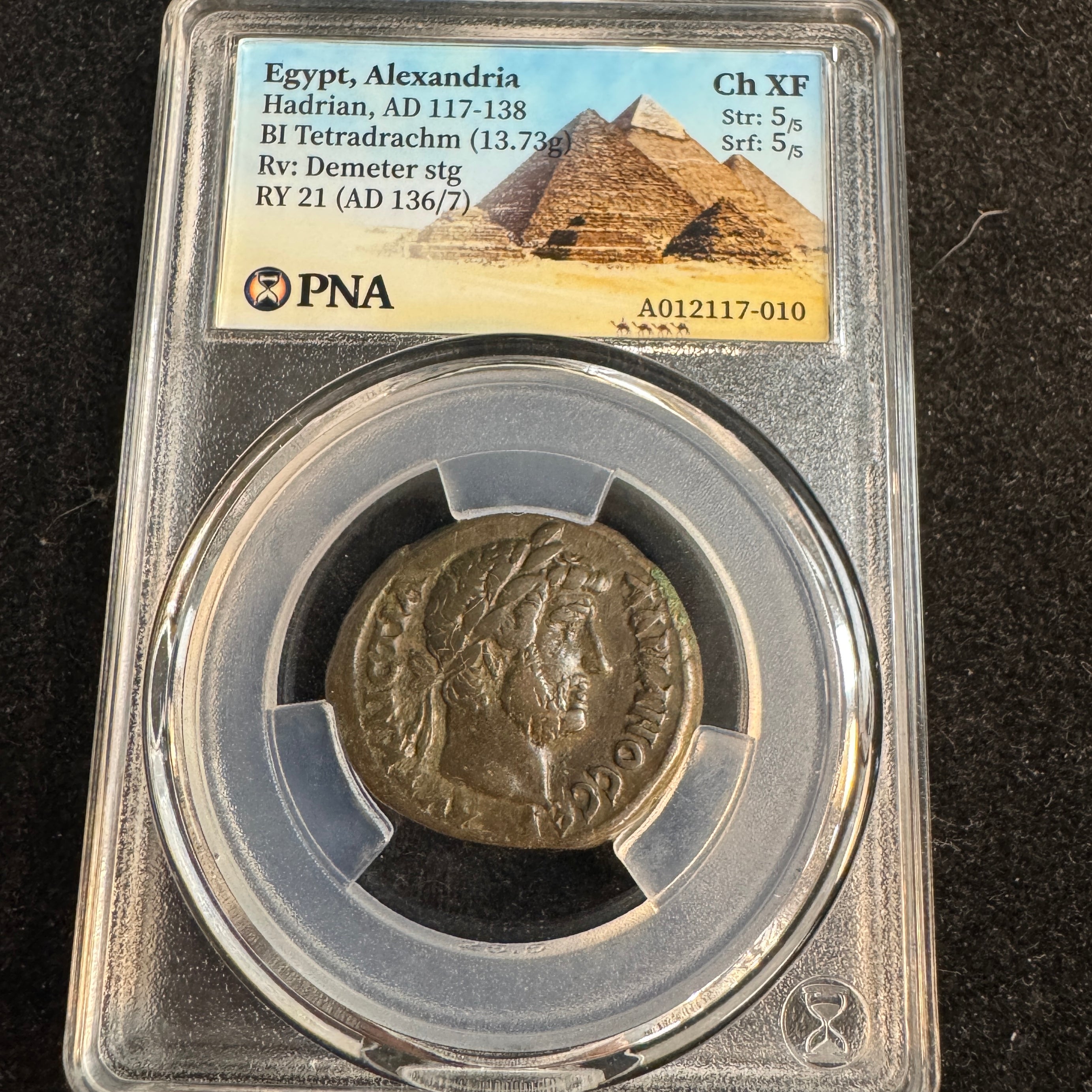 Hadrian (117-138 AD) Roman Egypt BI Tetradrachm, Alexandria RY 21 (136/7 AD) RV: Demeter - PNA Choice XF