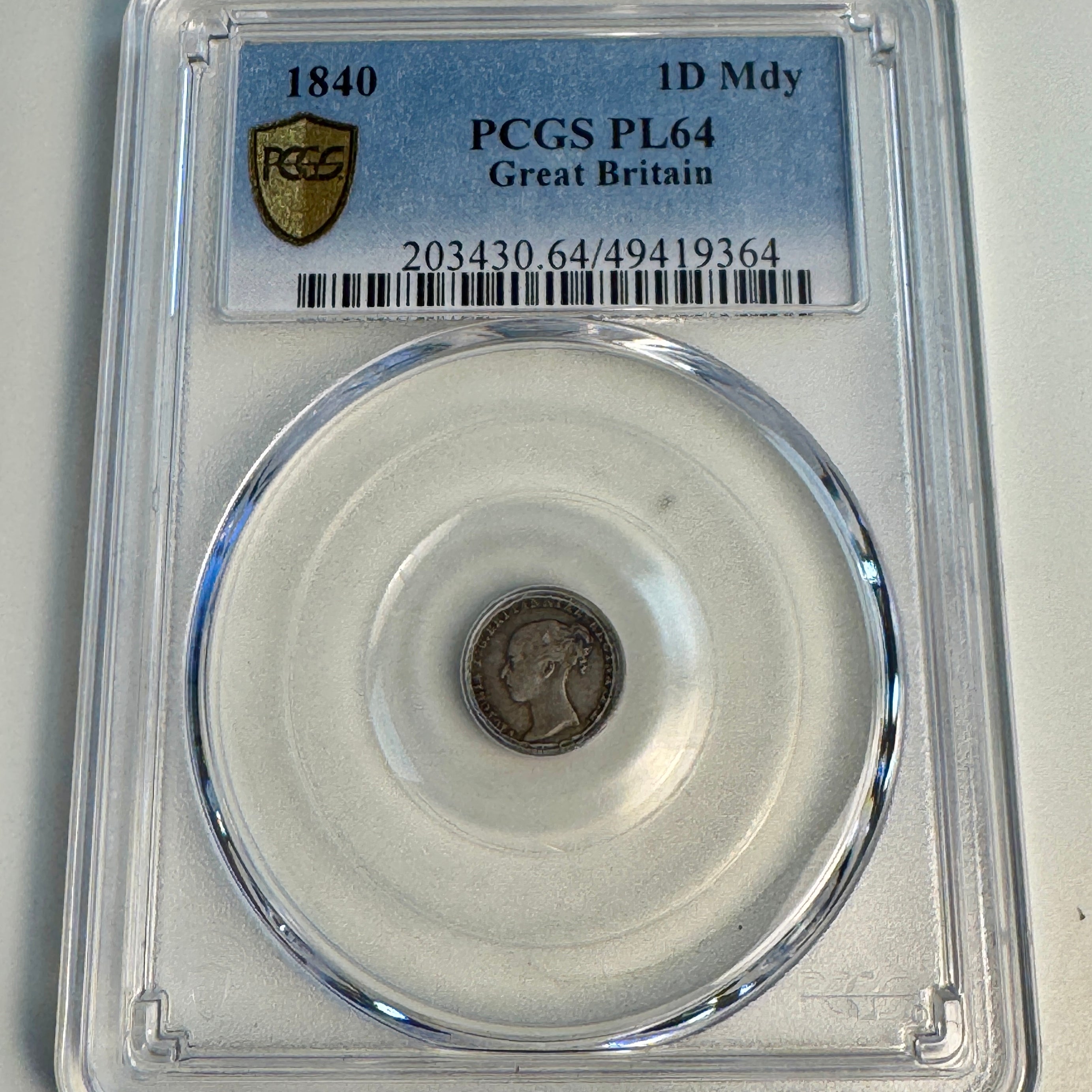 1840 Great Britain 1 Penny Silver Victoria Maundy Money, PCGS PL-64 (8,976 mintage)