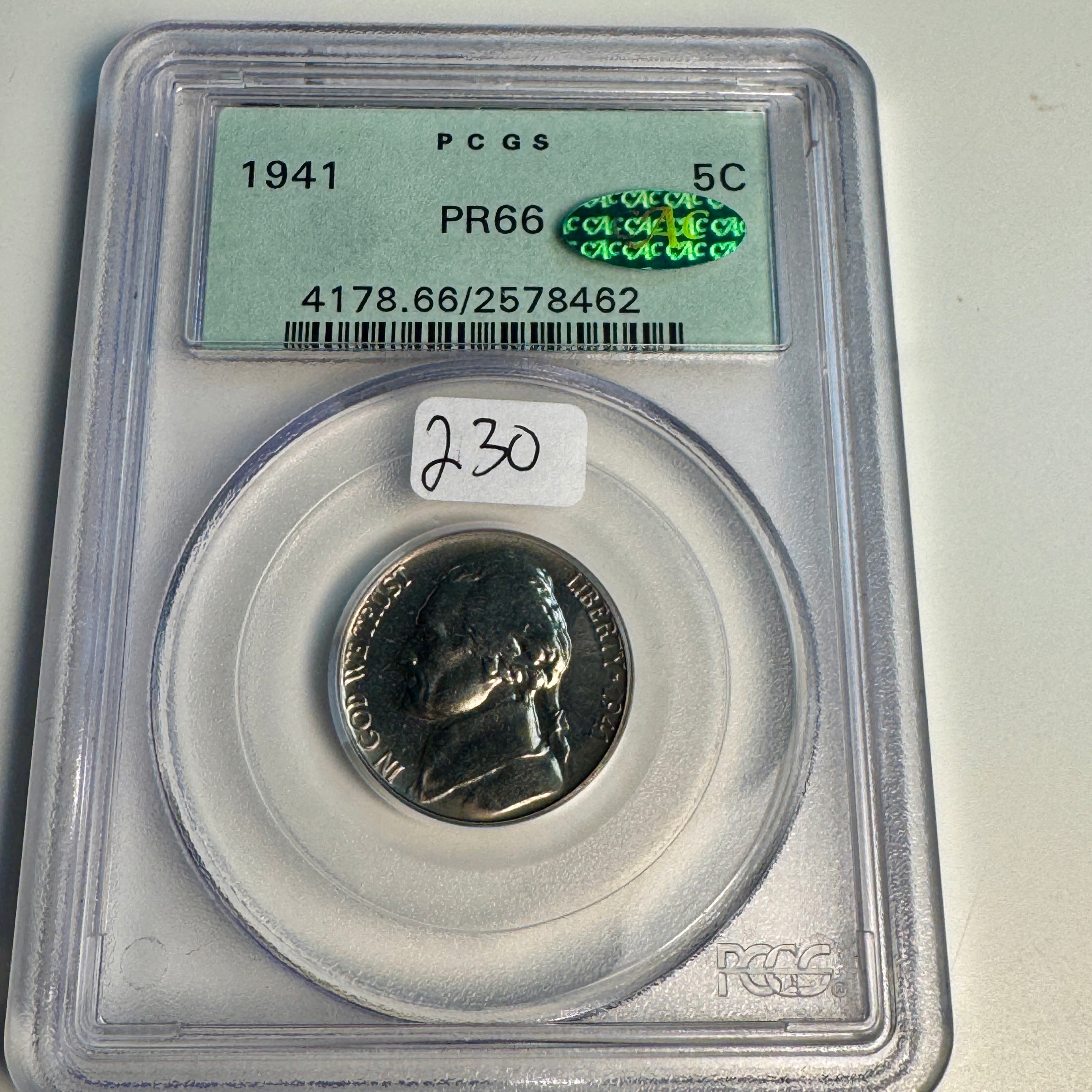 1941 Jefferson Nickel 5c PROOF, OGH PCGS PR-66 Green CAC Approved