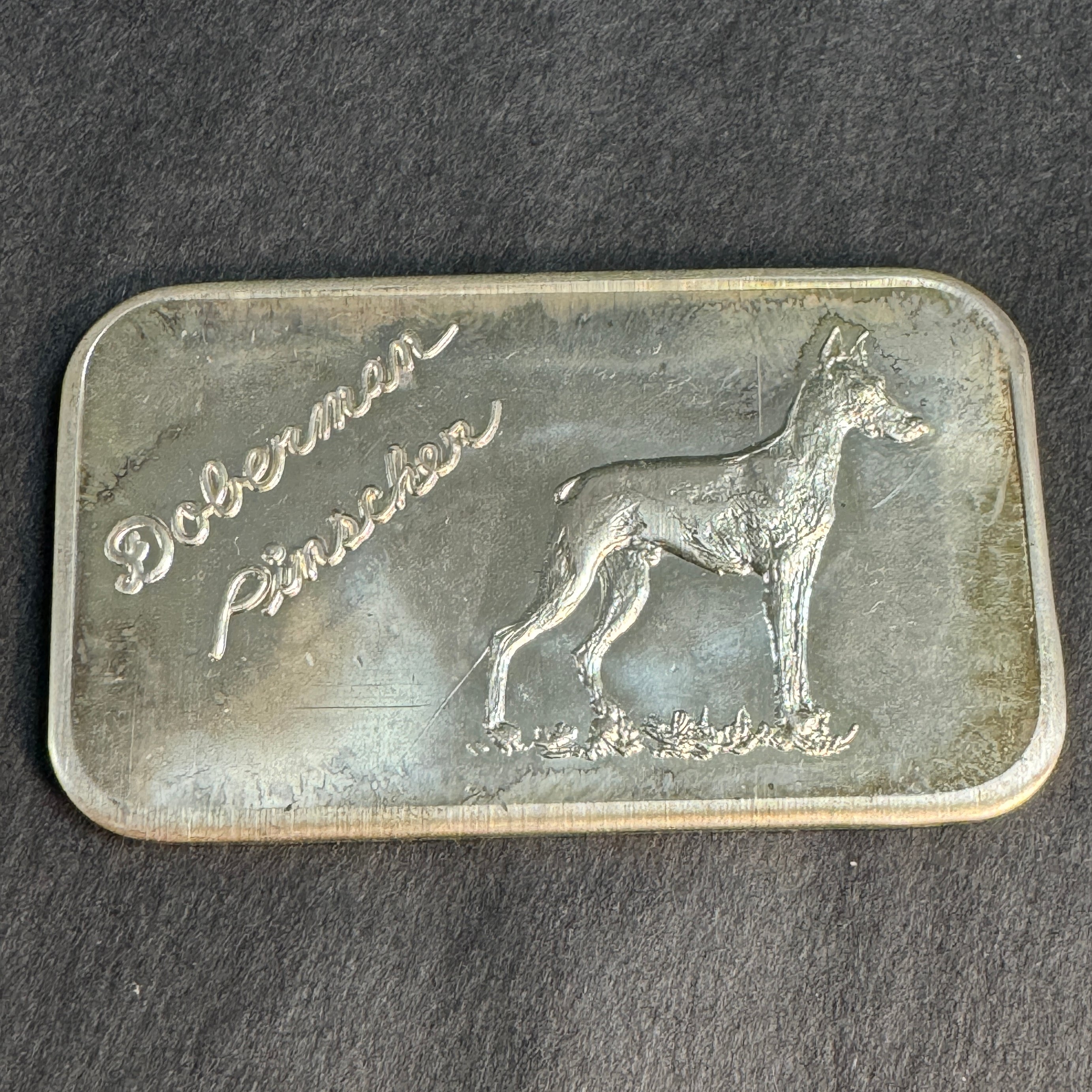 Doberman Pinscher dog vintage 1oz 999 Silver Ingot, The Justice Mint