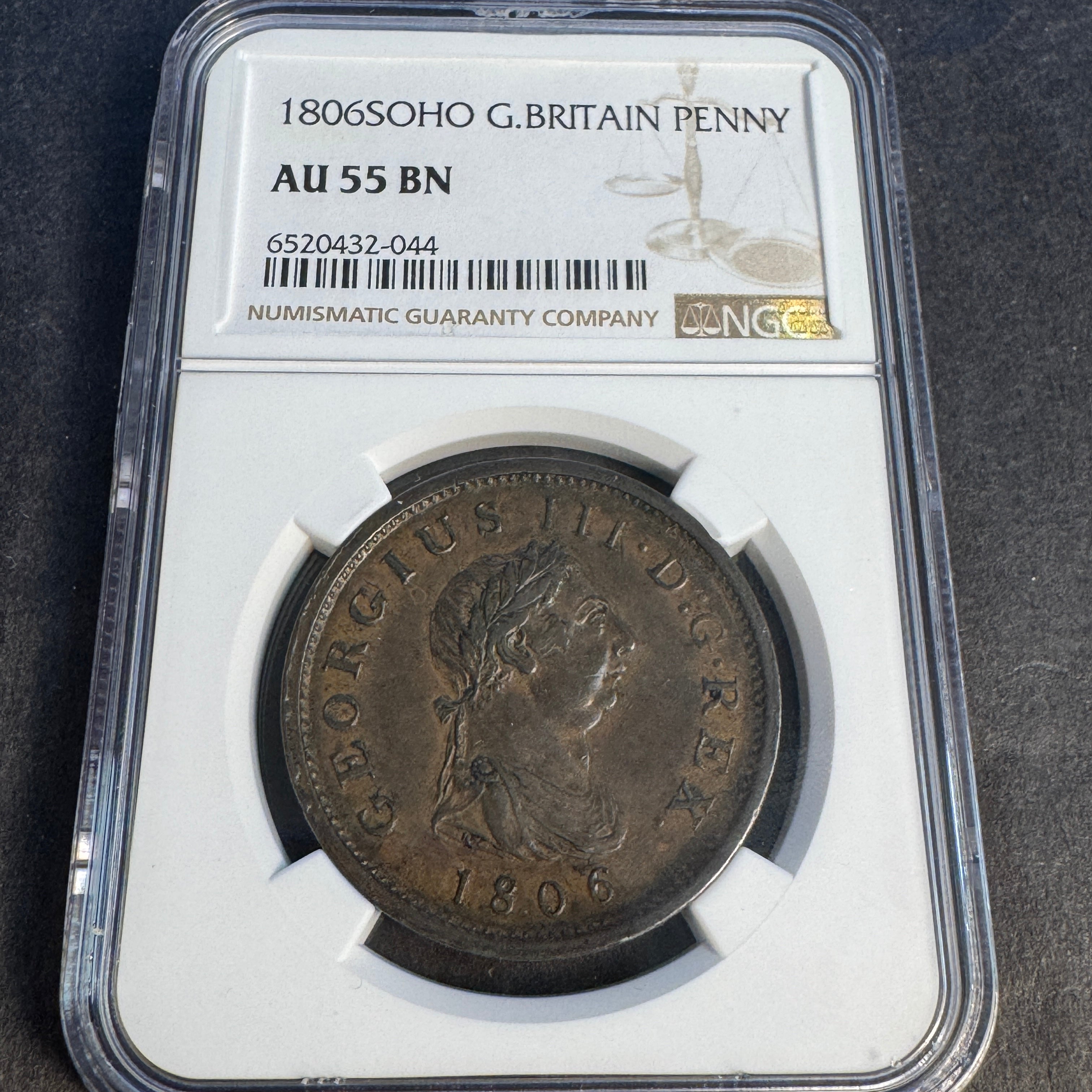 1806 Great Britain Penny, George III, Soho Mint, NGC AU-55 BN 🇬🇧