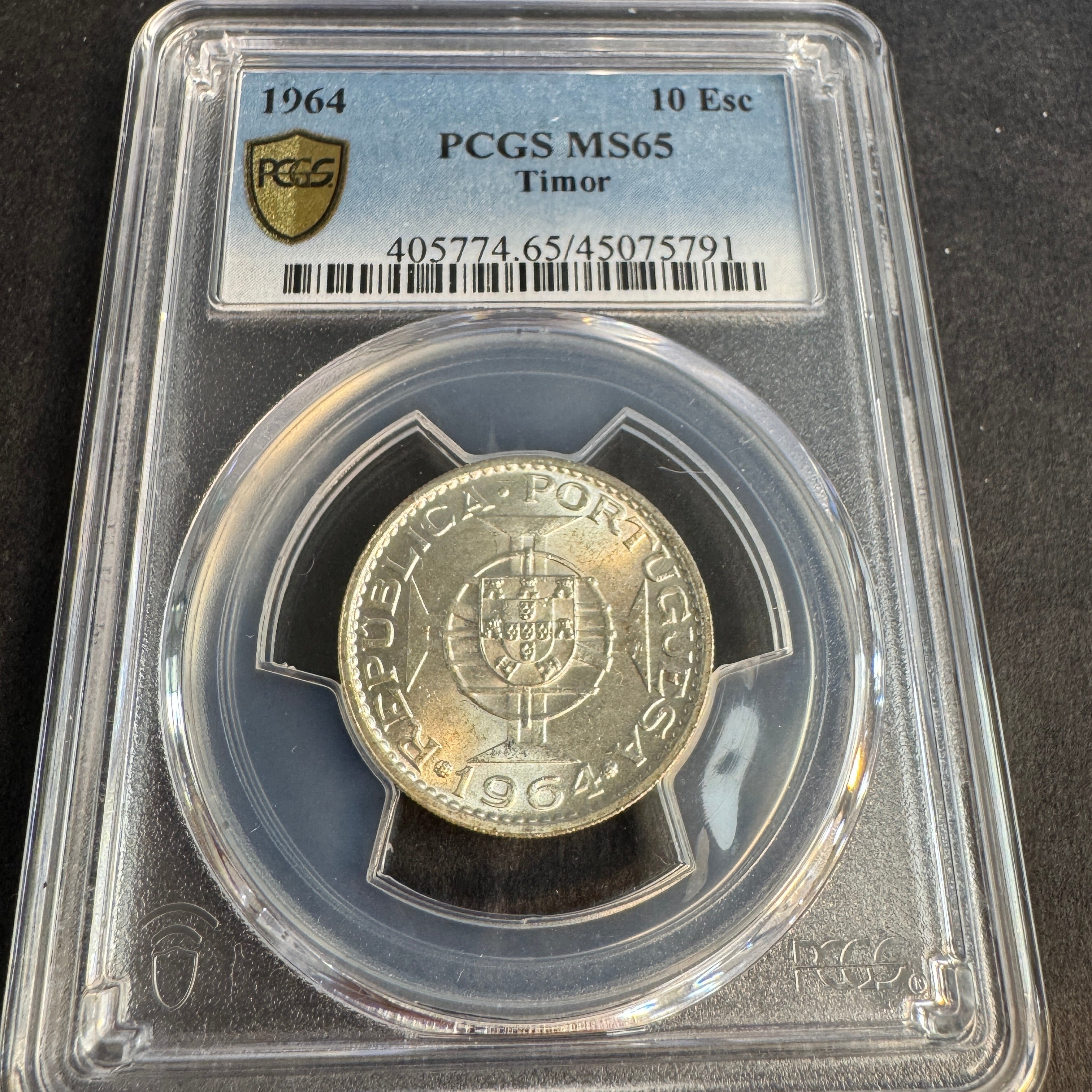 1964 Portuguese Timor 10 Escudos silver, PCGS MS-65, Top Pop 5/0