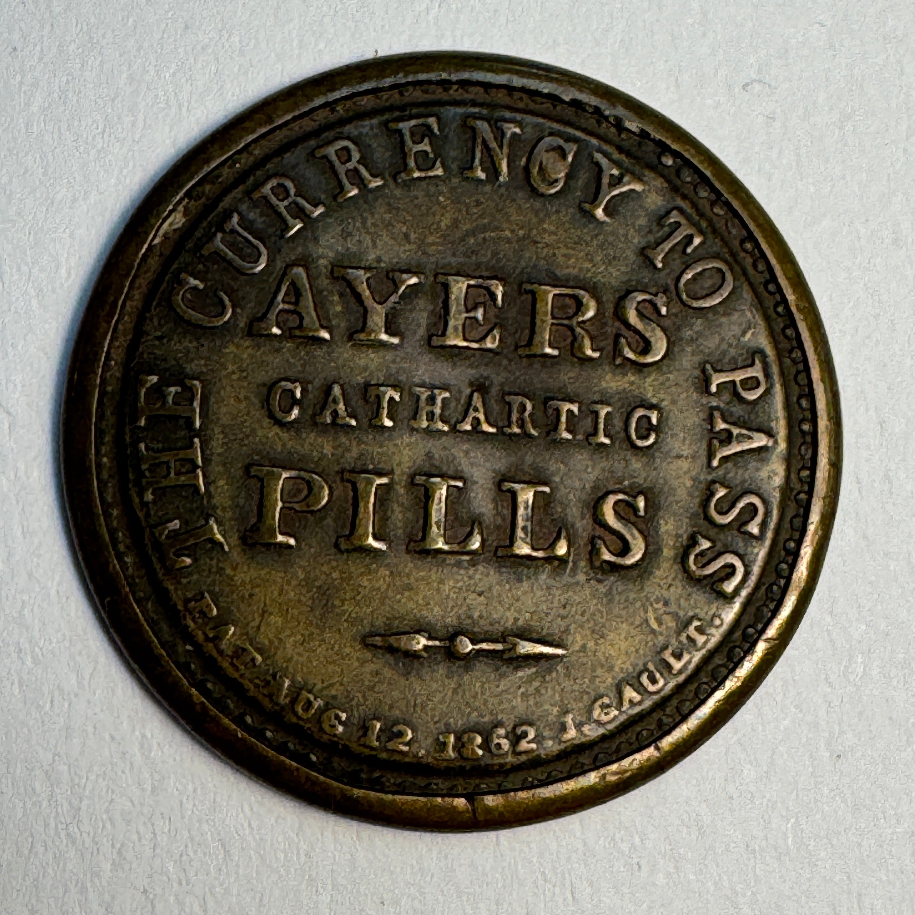 1862 Encased 3-Cent Wash. Postage Ayers Cathartic Pills, EP-32