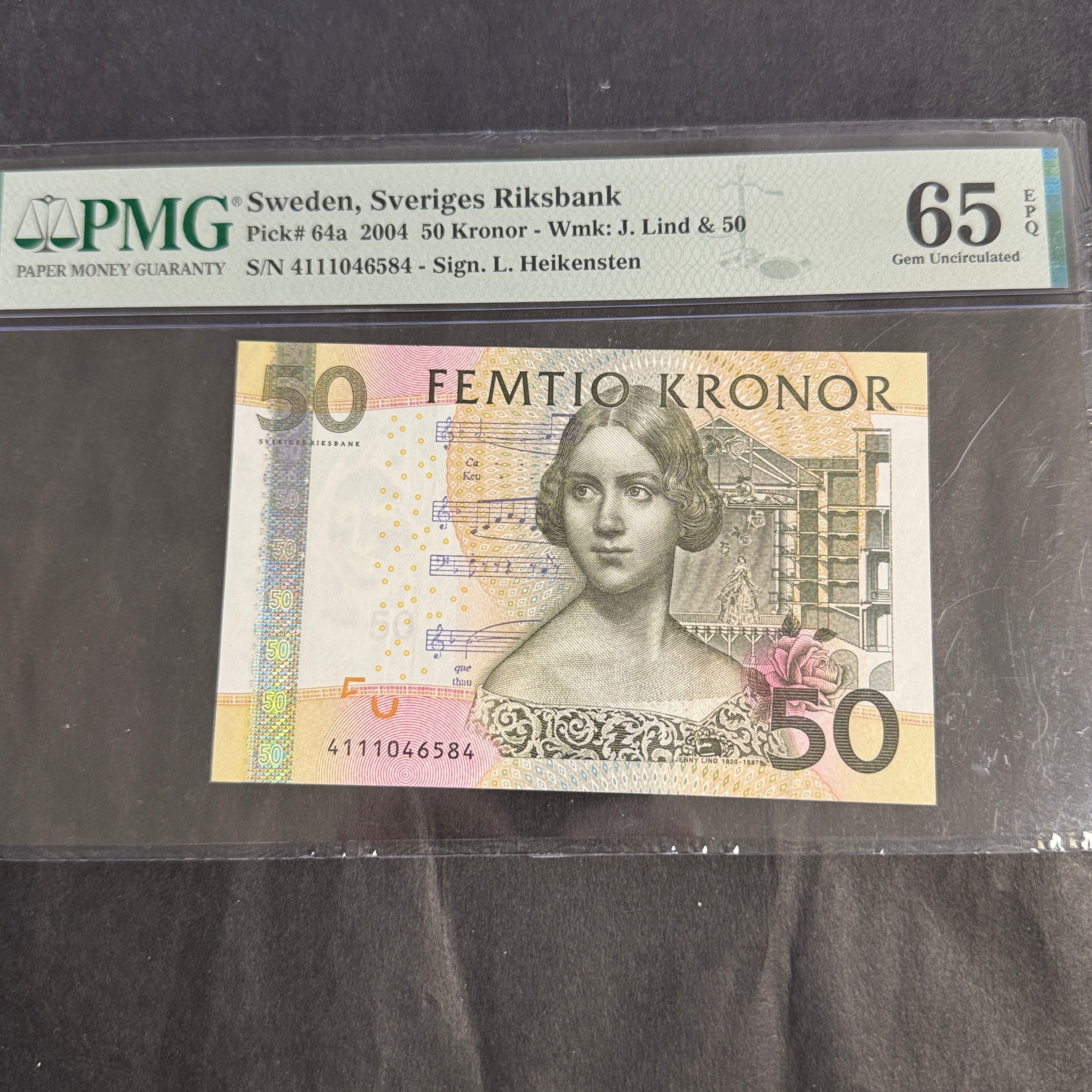 2004 Sweden 50 Kronor, Jenny Lind, P#64a, PMG 65 Gem Unc EPQ