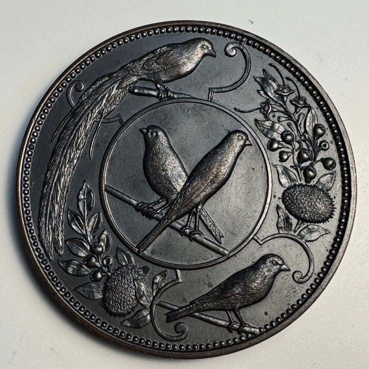 The New Zealand Federation of Cage Bird Clubs 49mm High-Relief Bronze Medal