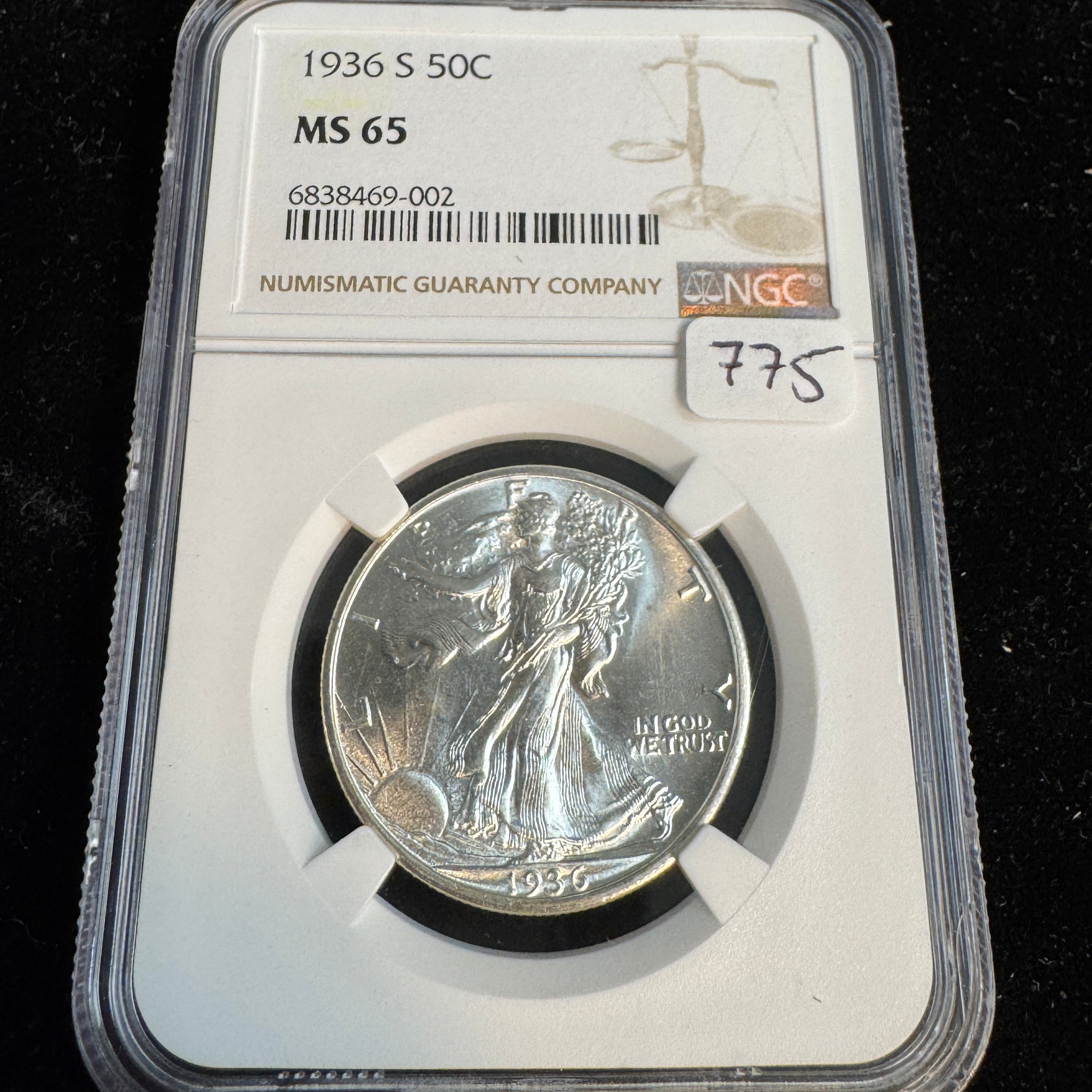 1936-S Walking Liberty Half Dollar, NGC MS-65