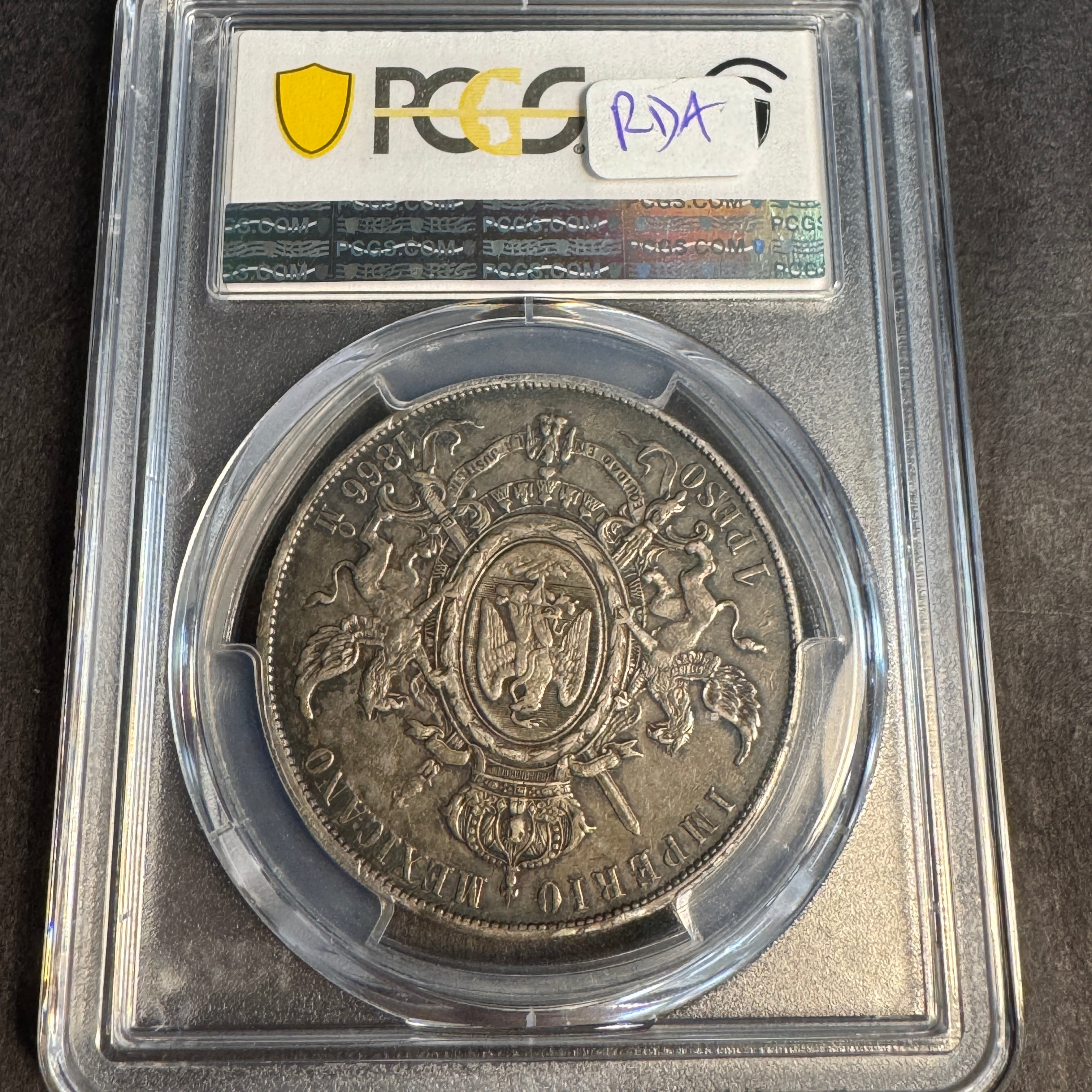 1866-Mo Empire of Maximilian Mexico AR 1 Peso, PCGS AU-50