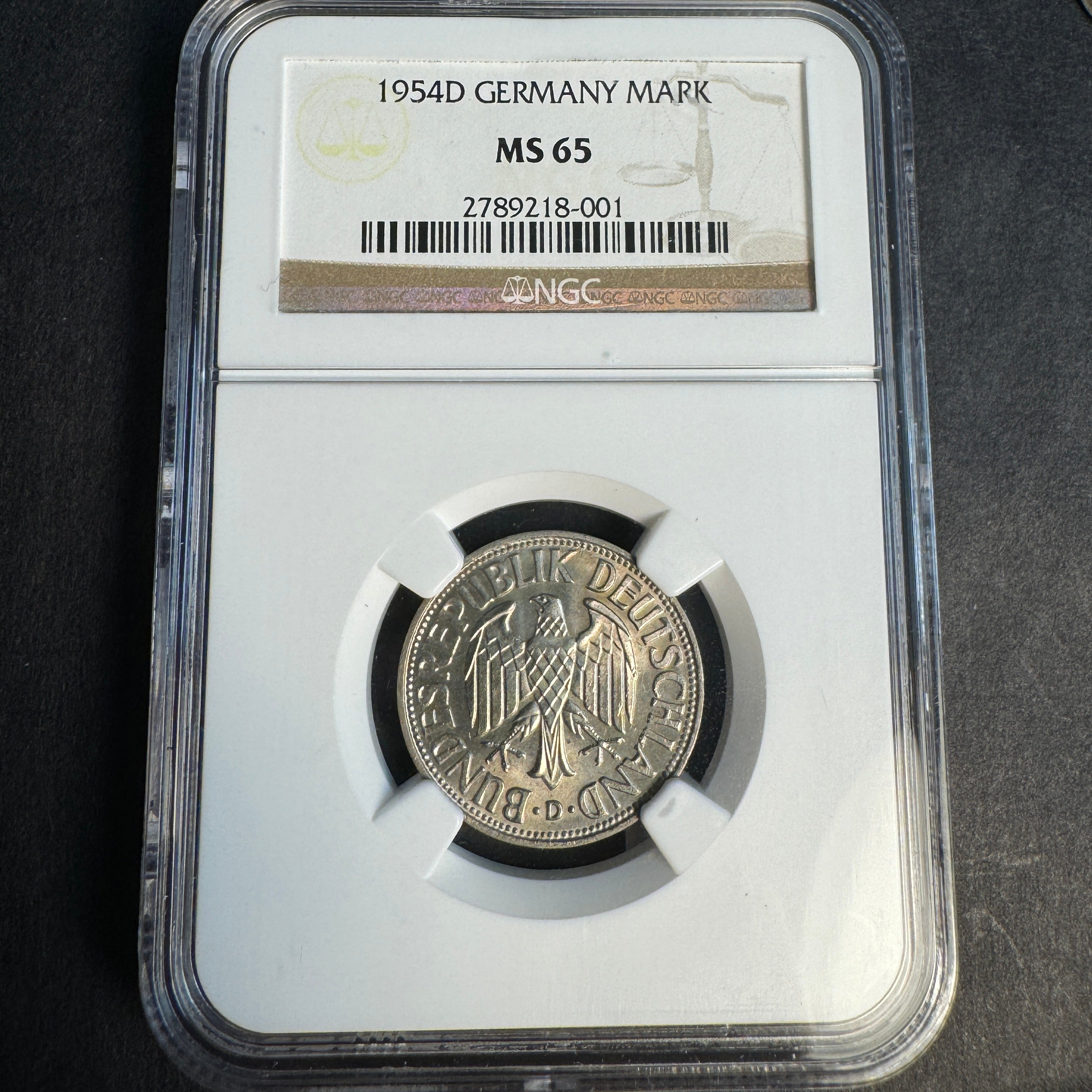 1954-D Germany 1 Mark, KM#110, NGC MS-65 🇩🇪 Top Pop 4/0🏆
