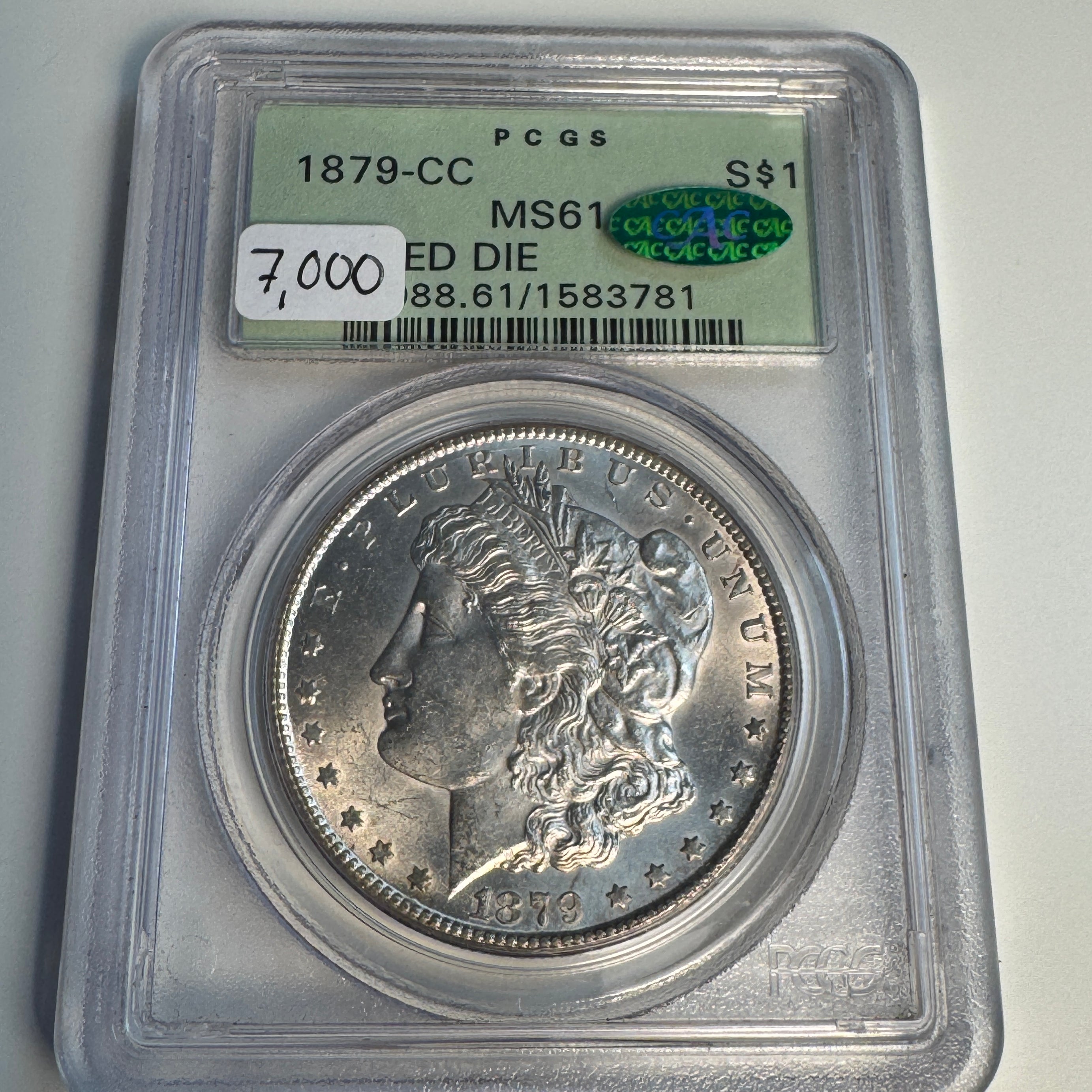 1879-CC Morgan Silver Dollar OGH PCGS MS-61 CAPPED DIE, Green CAC Approved
