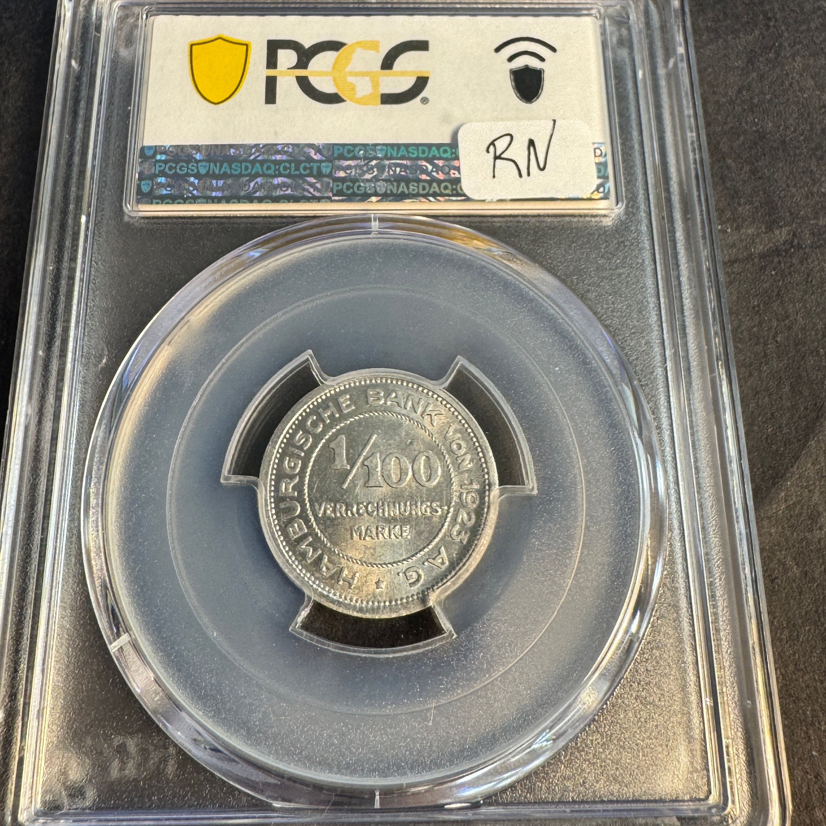 1923 Hamburg 1/100 V-Mark Notgeld, J-N35, PCGS MS-65+, Pop 1/4