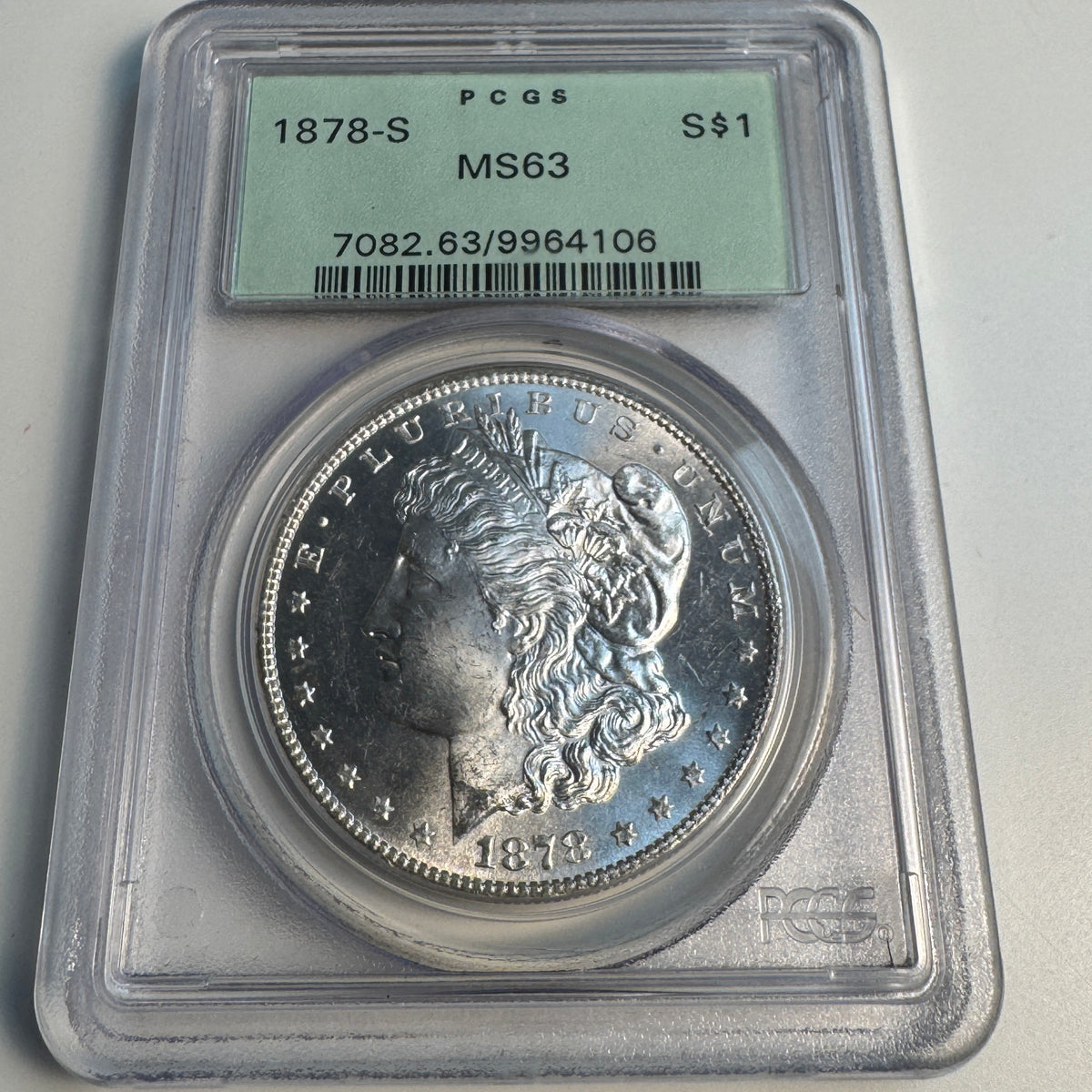 1878-S Morgan Silver Dollar, OGH PCGS MS-63