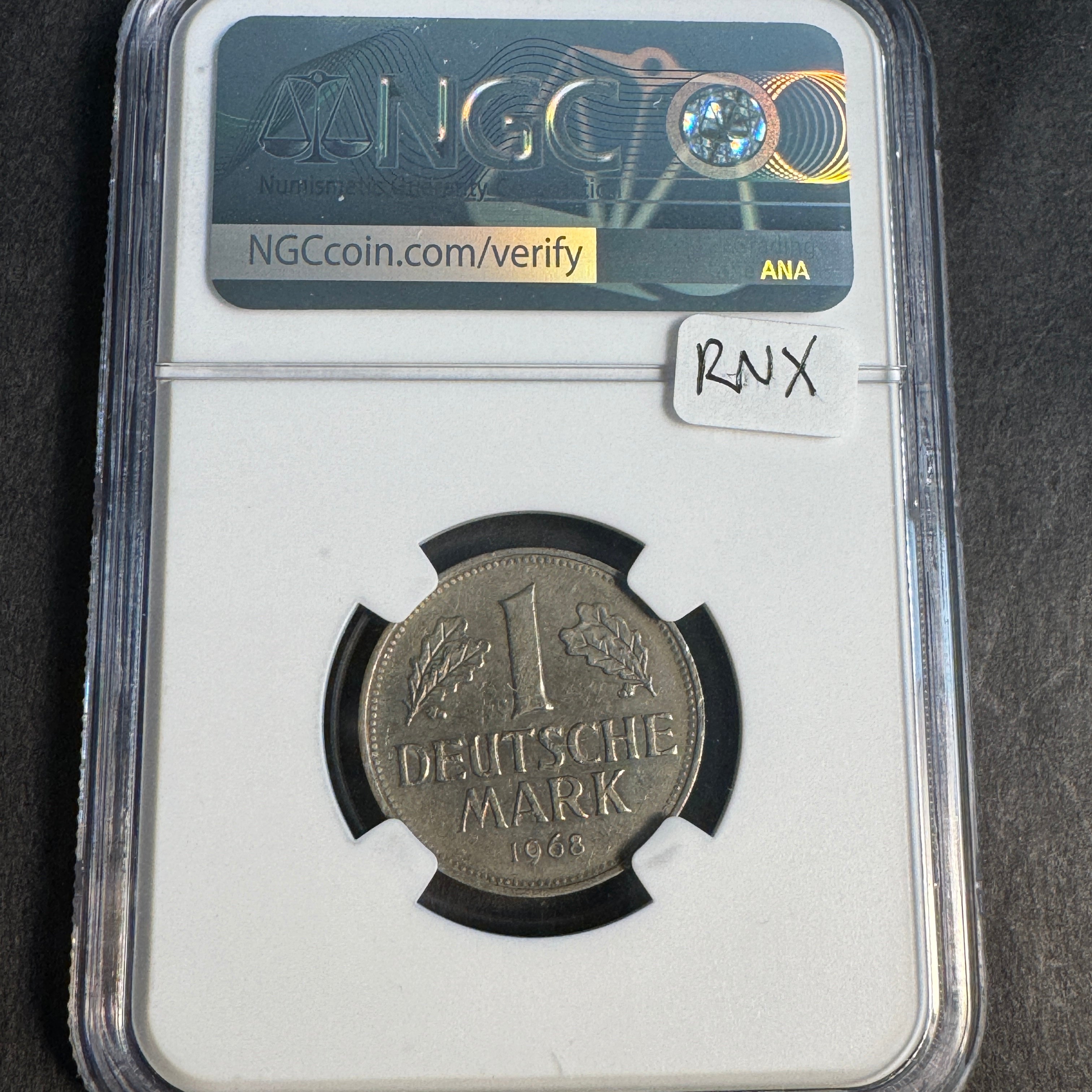 1968-J Germany 1 Mark, Semi-Key, NGC AU-58 🇩🇪