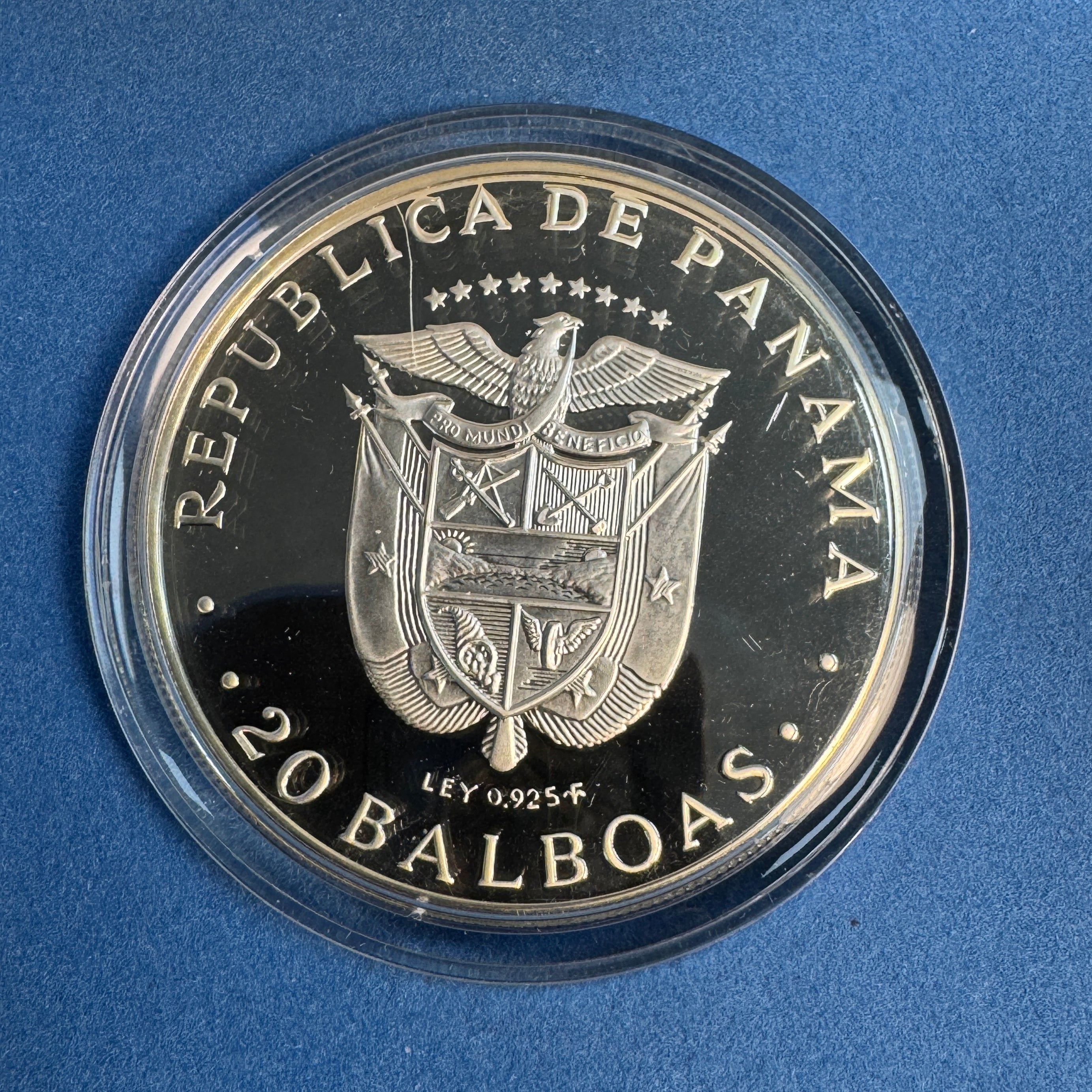1975 FM Panama Simon Bolivar 20 Balboas Silver Proof, Box & COA, 129.59g Sterling