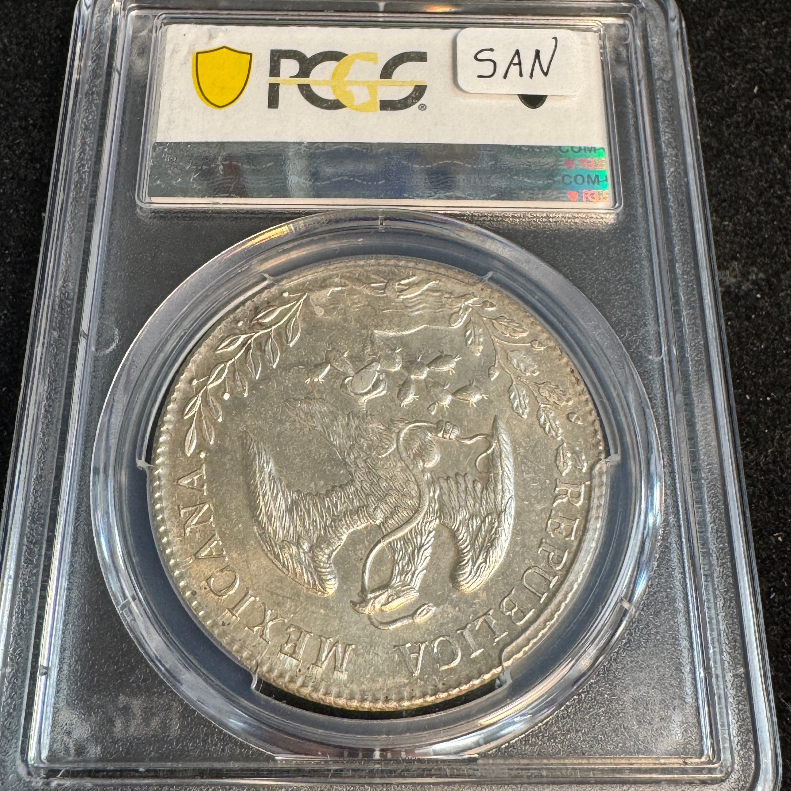 1894 Cn-AM Mexico Cap & Rays 8 Reales, PCGS MS-64