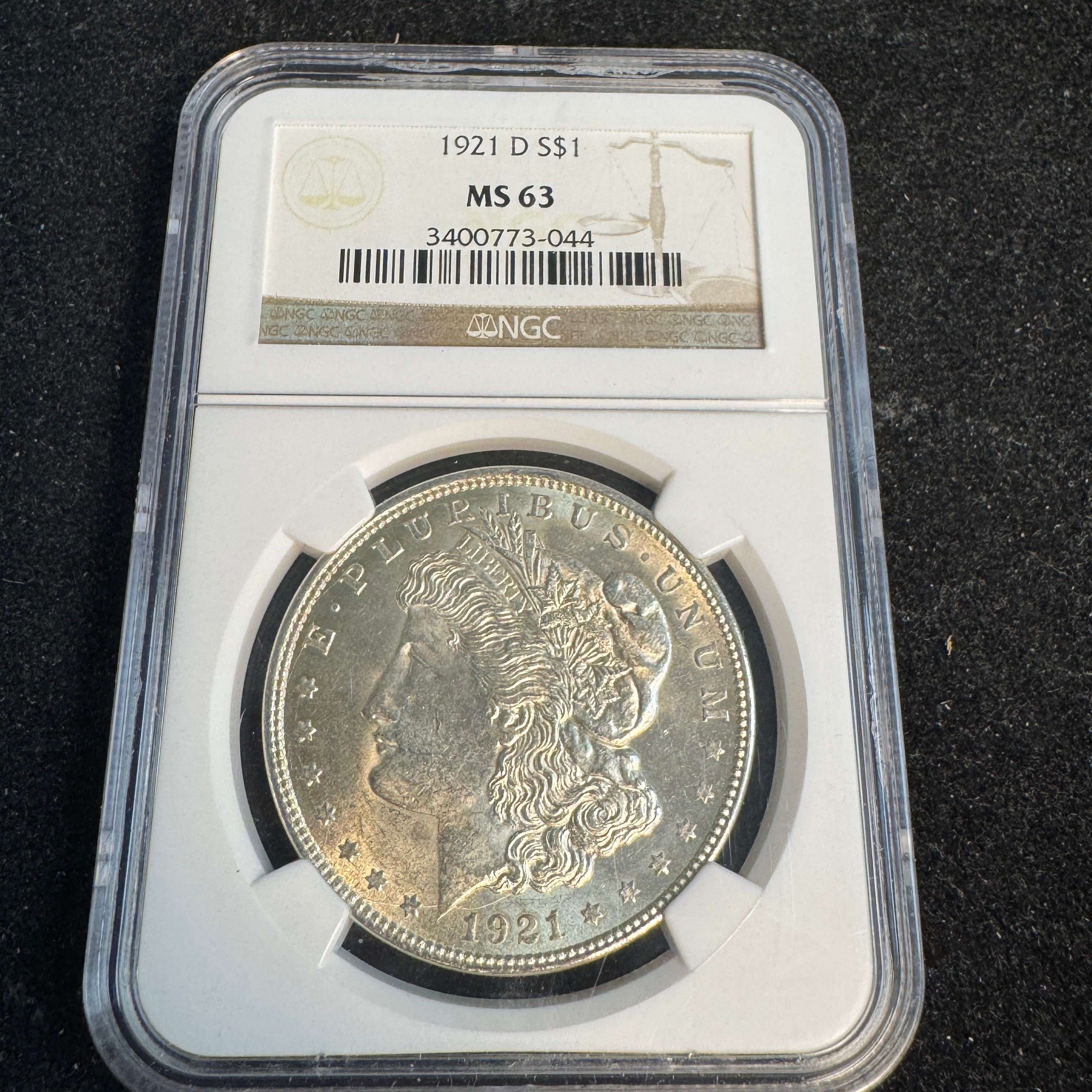1921-D Morgan Silver Dollar, NGC MS-63