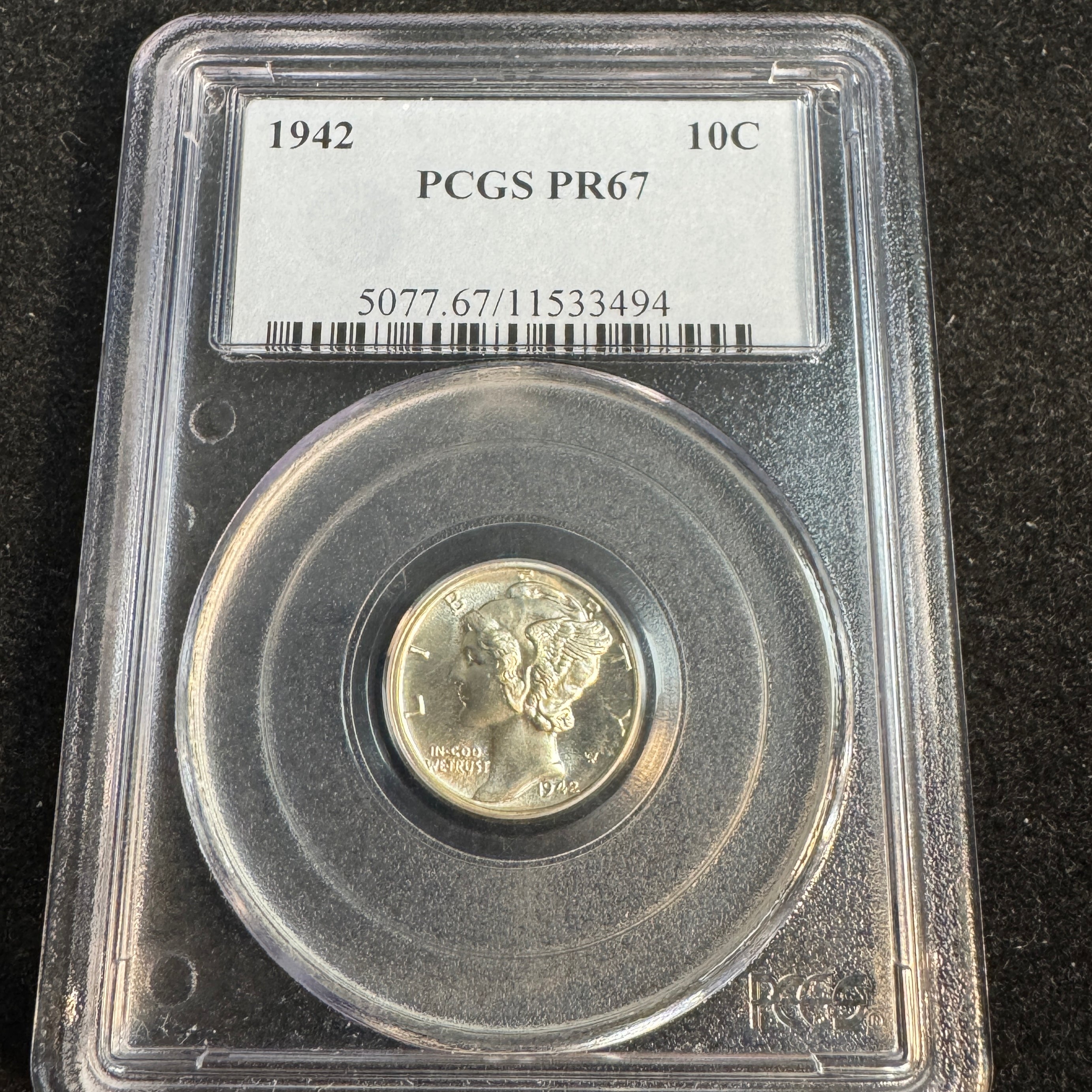 1942 Mercury Dime US 10c Proof, PCGS PR-67