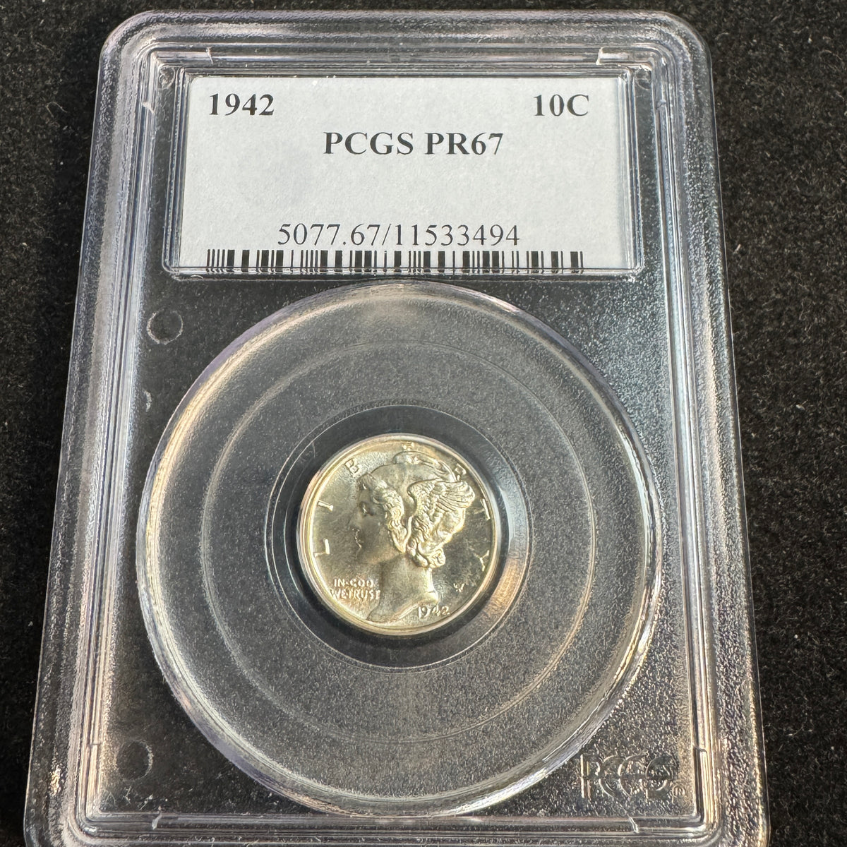 1942 Mercury Dime US 10c Proof, PCGS PR-67
