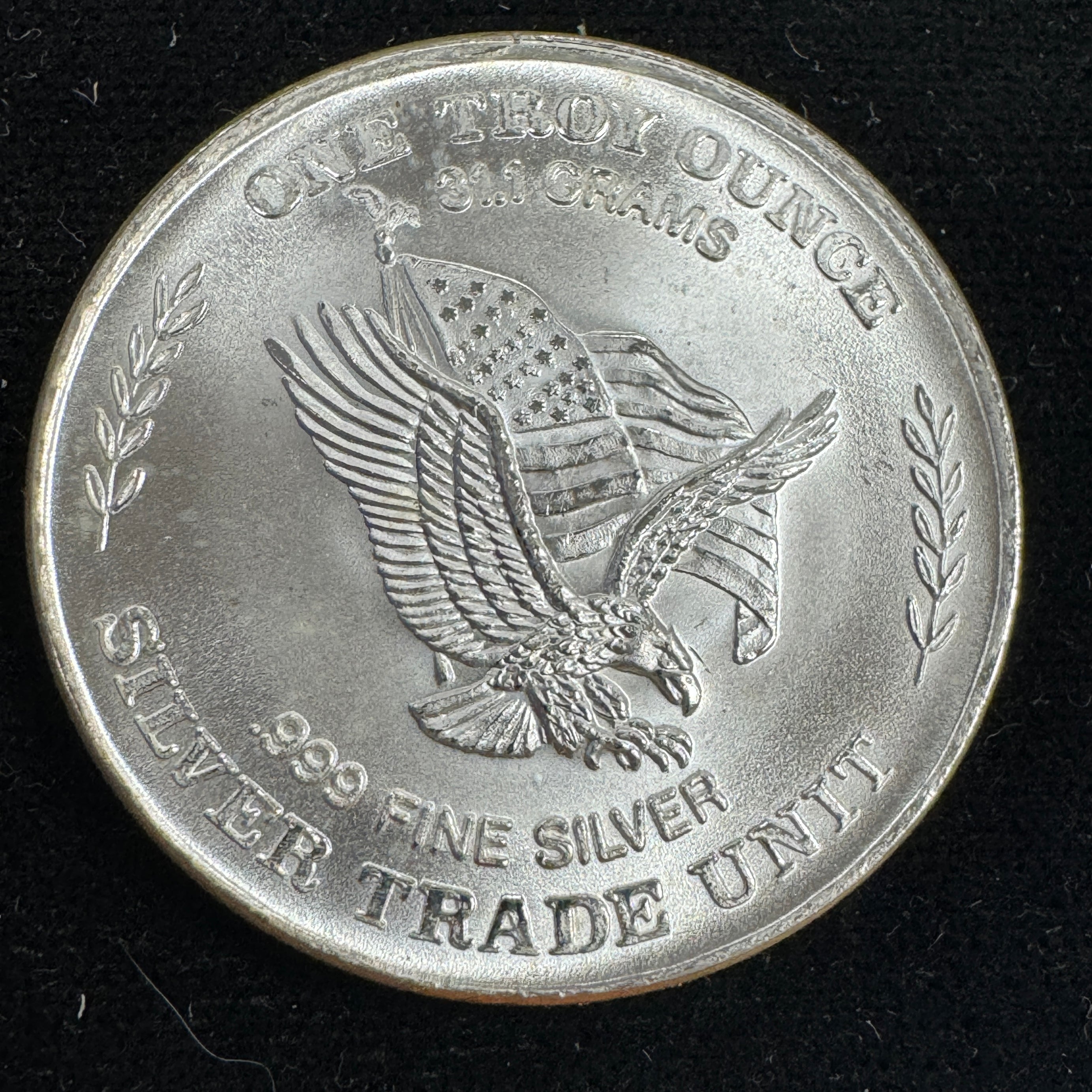 1981 California Crown 1oz 999 silver round, struck from US Assay Office Strategic Stockpile.