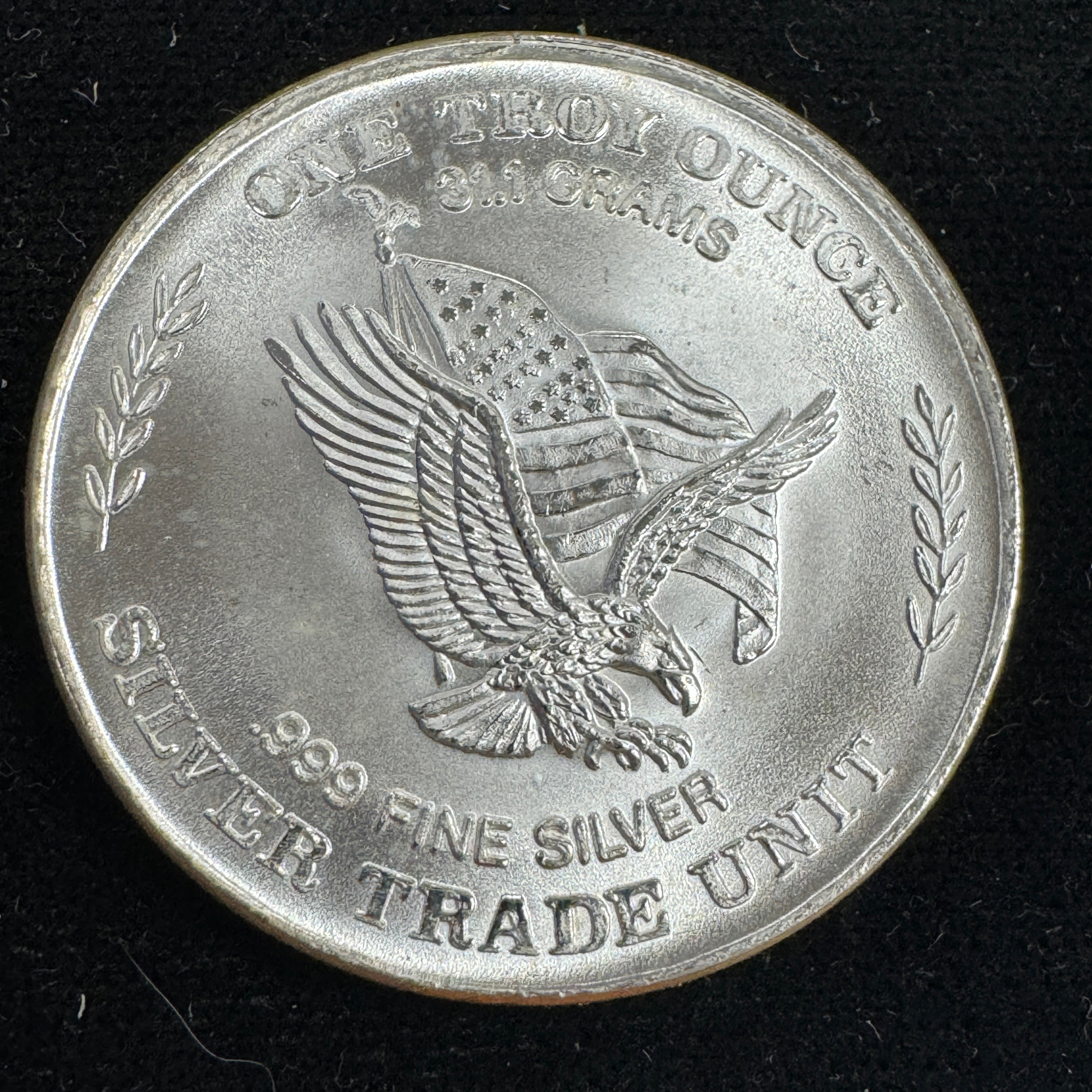 1981 California Crown 1oz 999 silver round, struck from US Assay Office Strategic Stockpile.