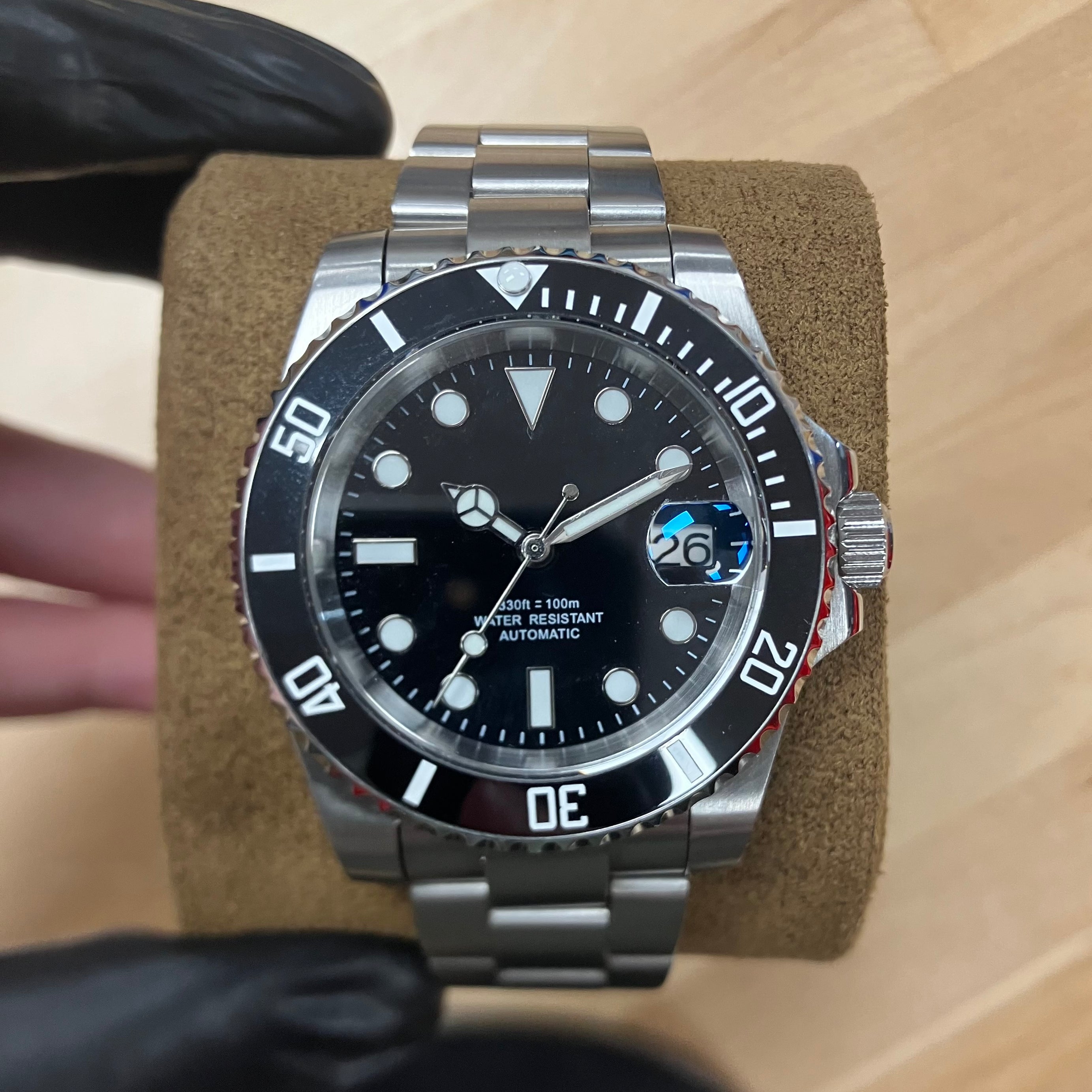 Trey Peru Hand Built Watch and Movement - Black Dial with date - diver style