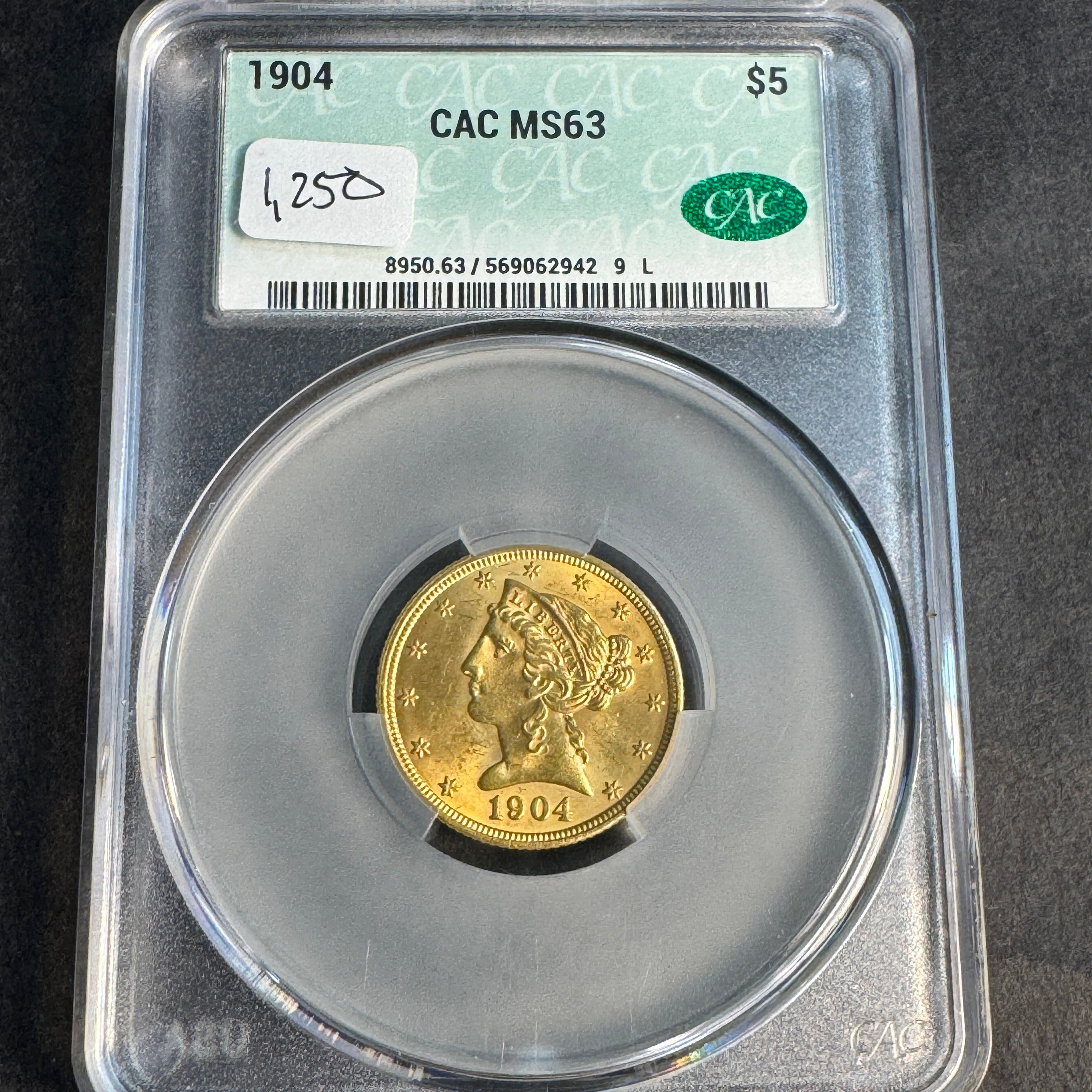 1904 Liberty Head $5 Gold, CAC MS-63