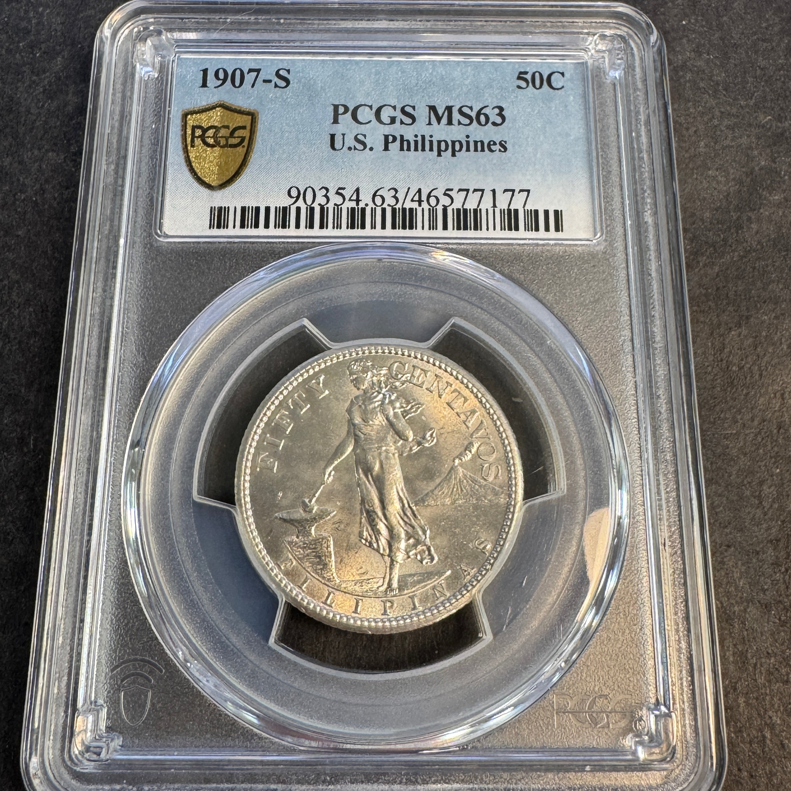 1907-S US Philippines 50 Centavos, PCGS MS-63
