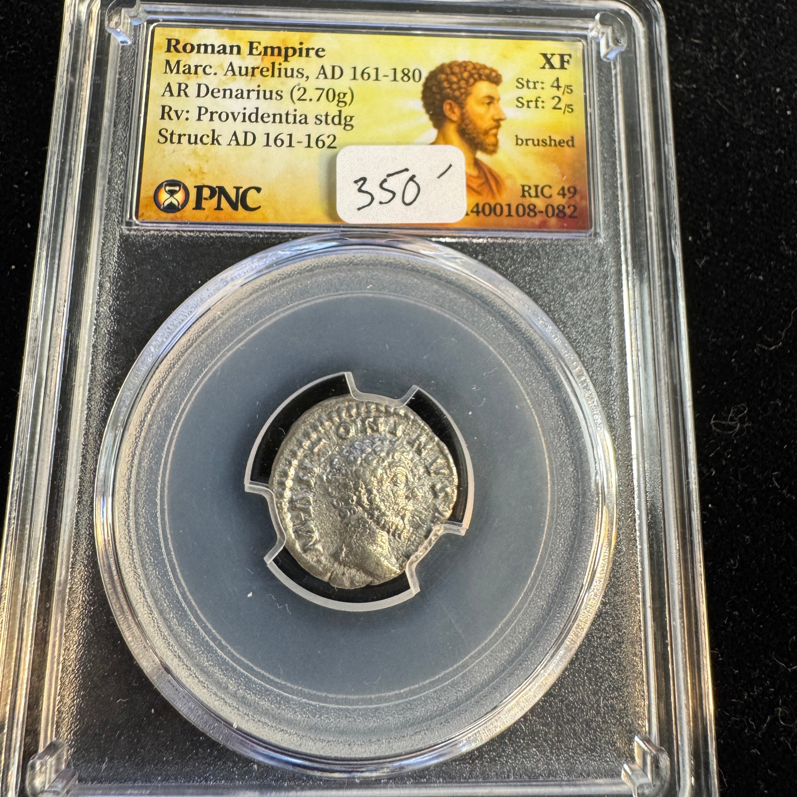 Marcus Aurelius (161-180 AD) Roman Empire AR Denarius, Rv: Providentia, RIC-49, PNC XF