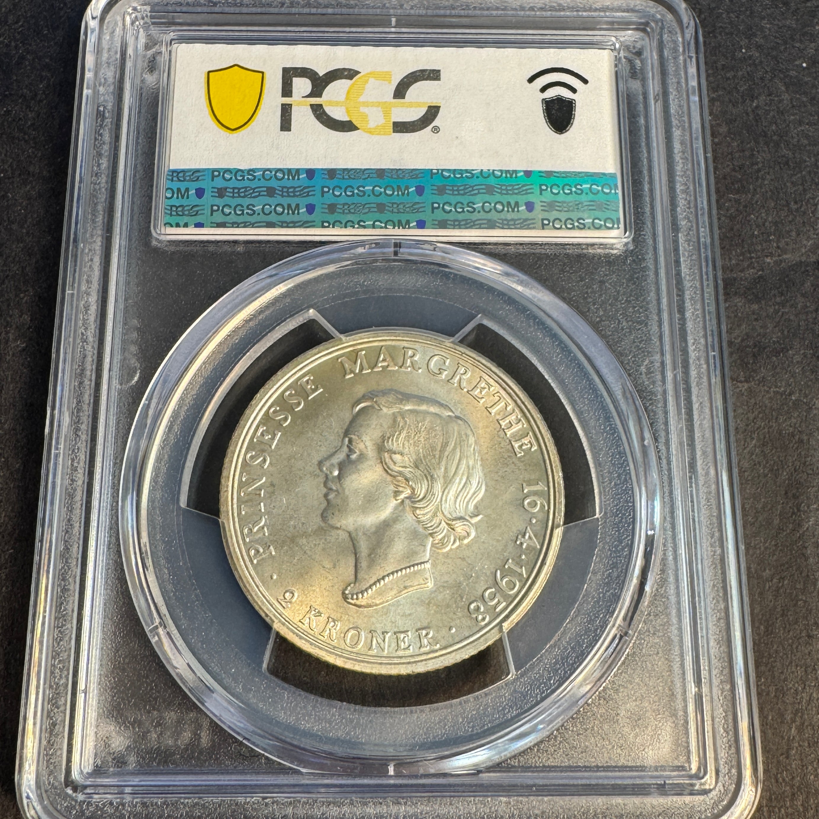 1958 CS Denmark 2 Kroner silver, Princess Birthday, PCGS MS-65 🇩🇰