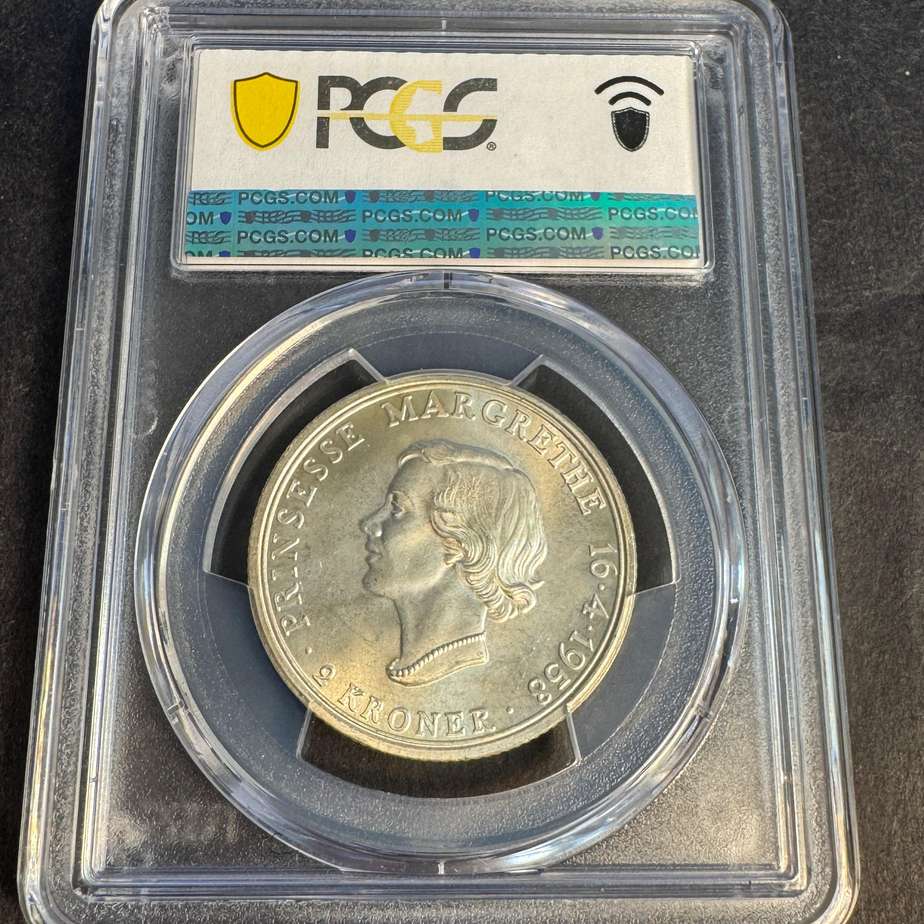 1958 CS Denmark 2 Kroner silver, Princess Birthday, PCGS MS-65 🇩🇰