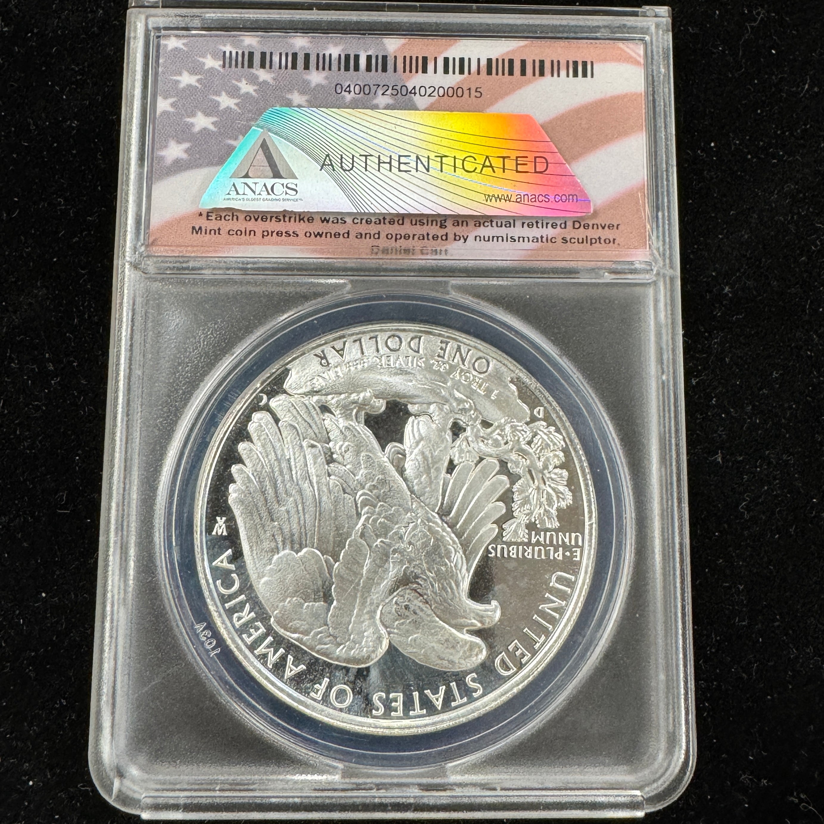2006 Daniel Carr Overstruck Rev. Design on American Silver Eagle, ANACS MS-69