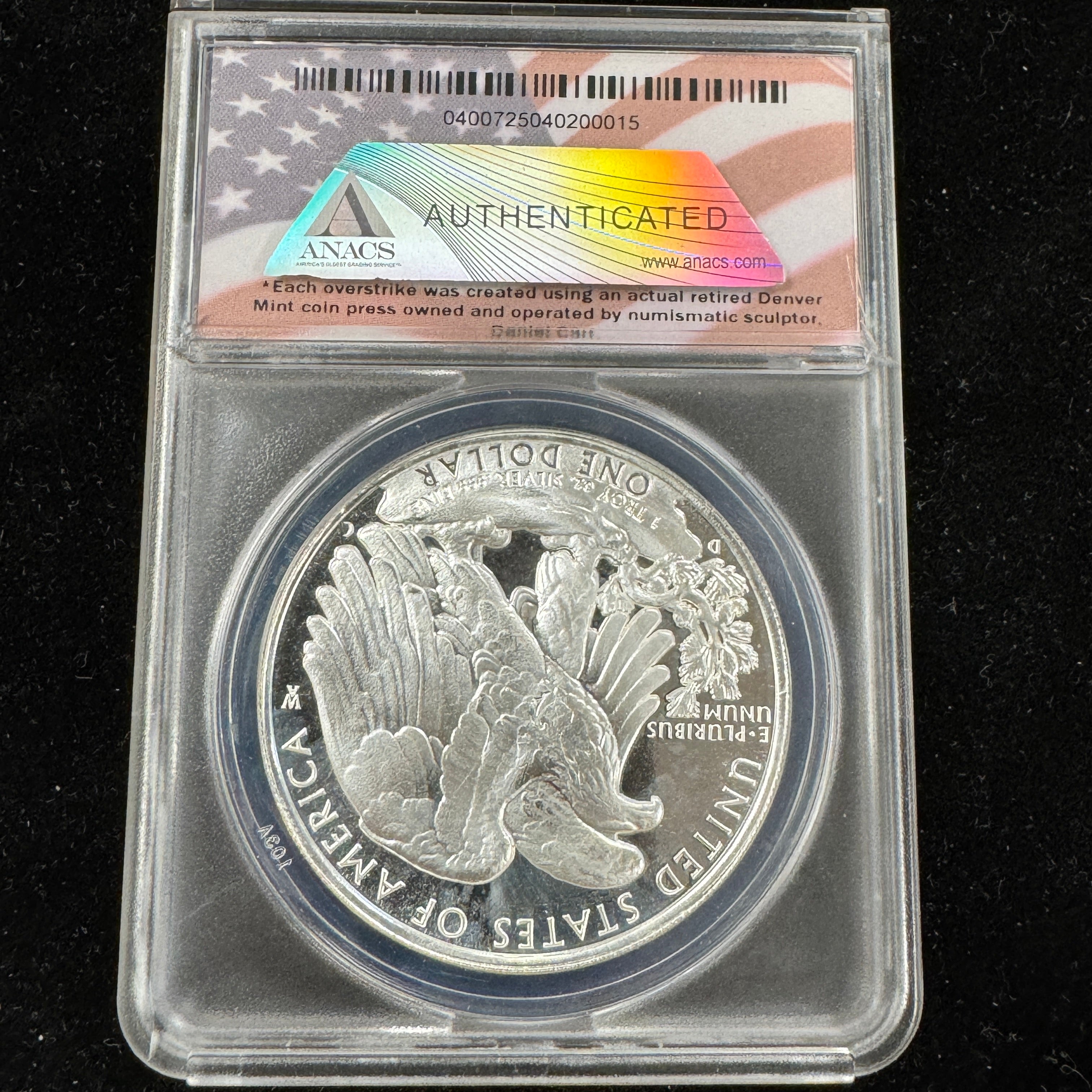 2006 Daniel Carr Overstruck Rev. Design on American Silver Eagle, ANACS MS-69