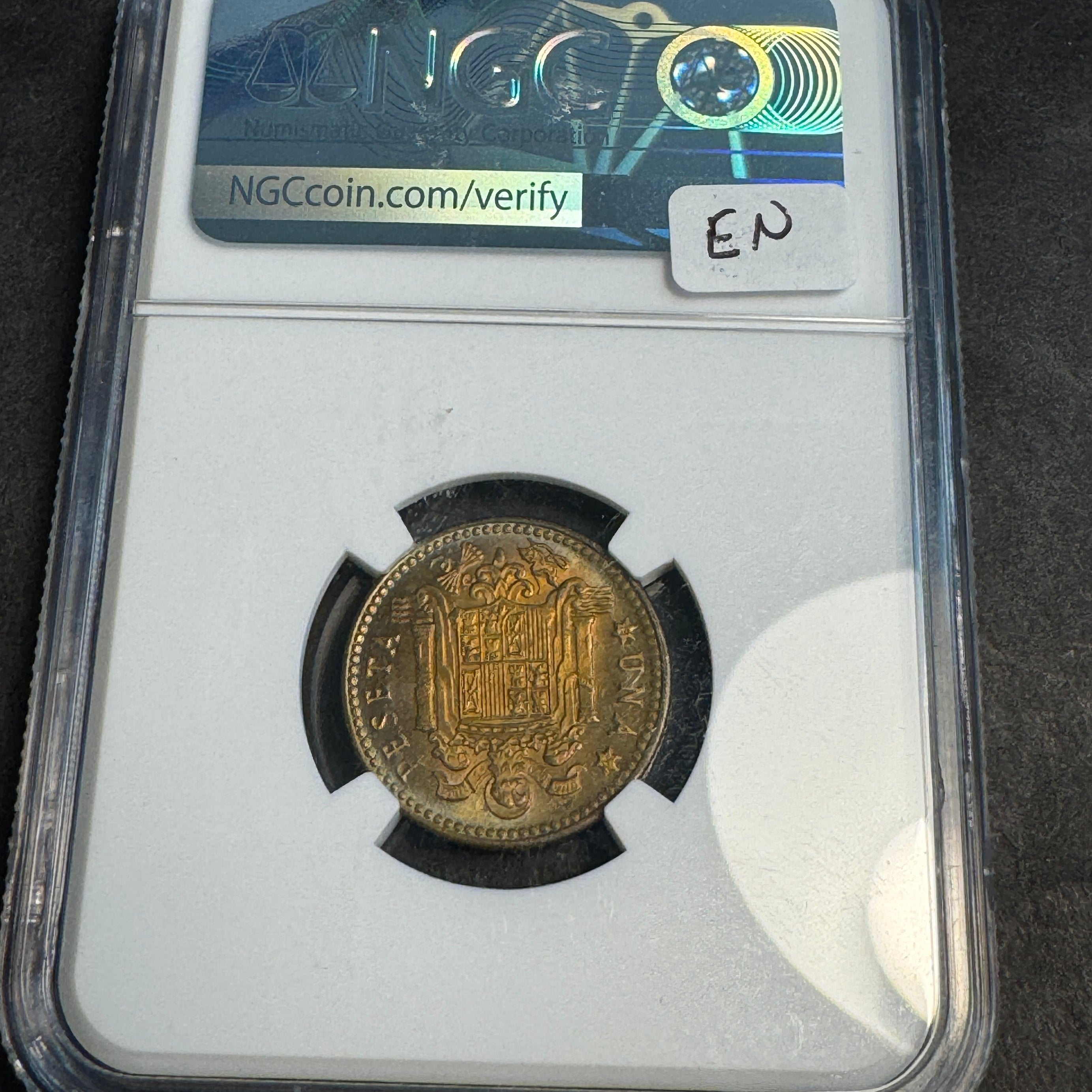 1953 (*1960) Spain 1 Peseta, Franco, KM-775, NGC MS-65, Pop 4/7 🇪🇸