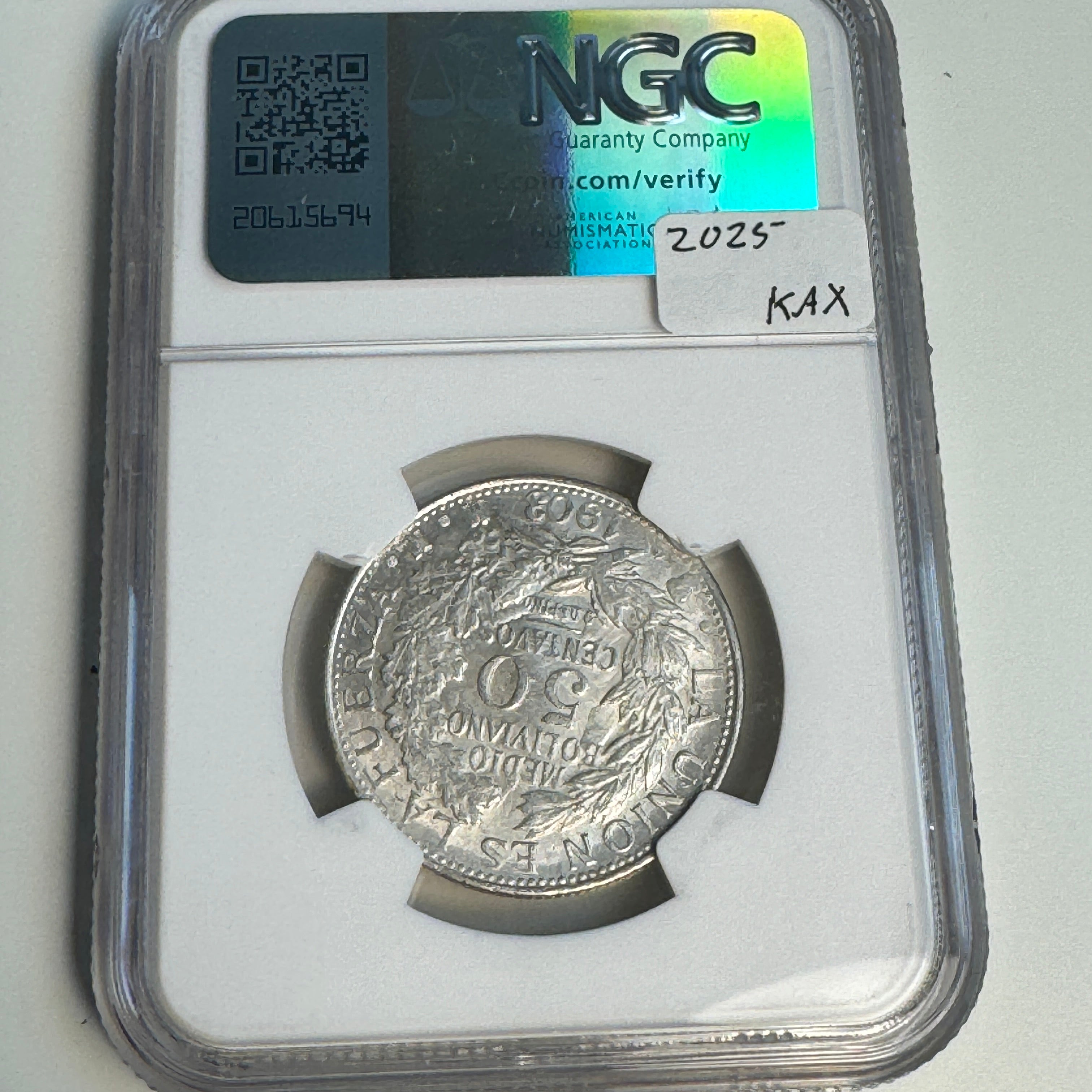 1903 PTS-MM Bolivia AR 50 Centavos, NGC MS-62, Pop 3/1 🇧🇴