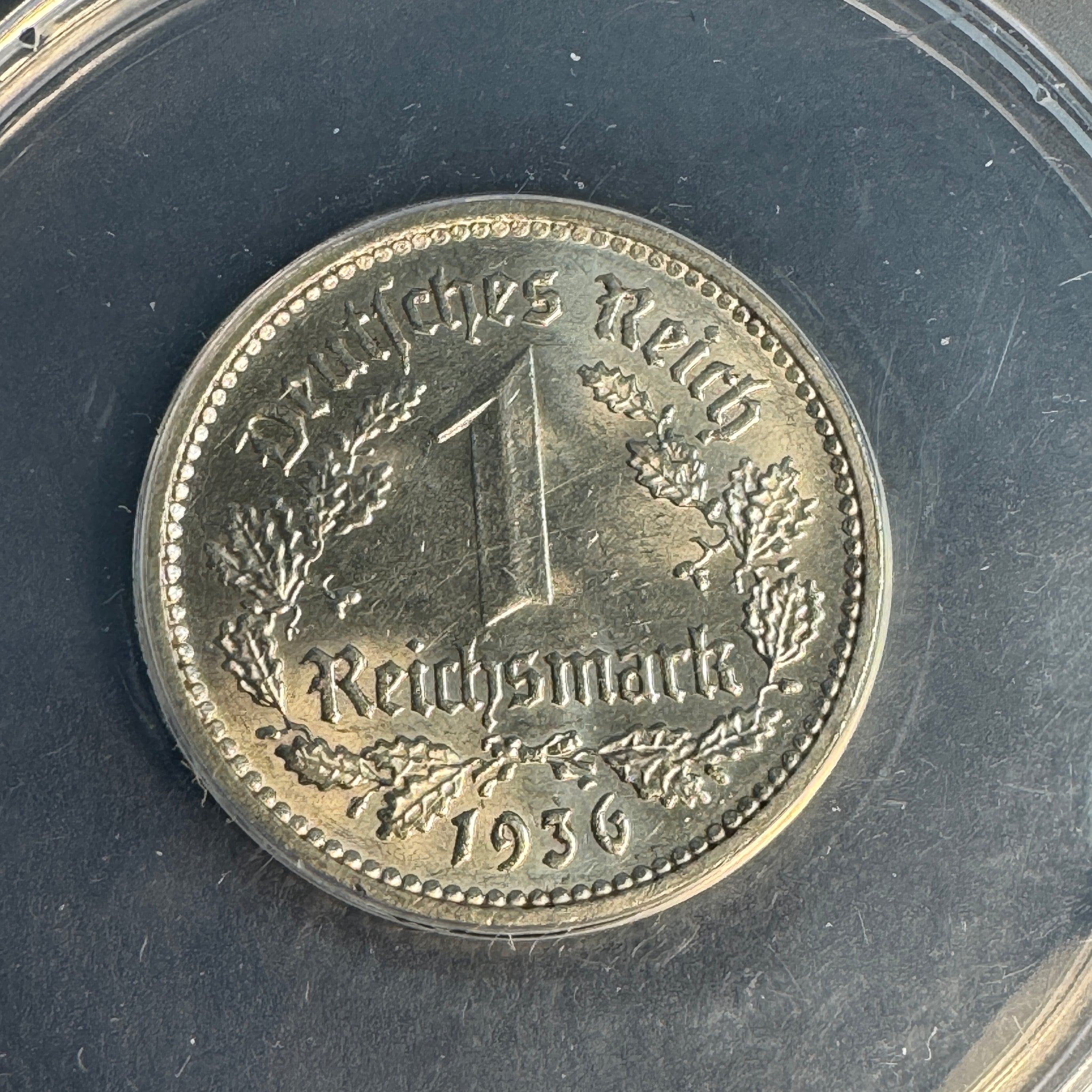 1936-E Germany 1 Reichsmark, ANACS AU-58 🇩🇪