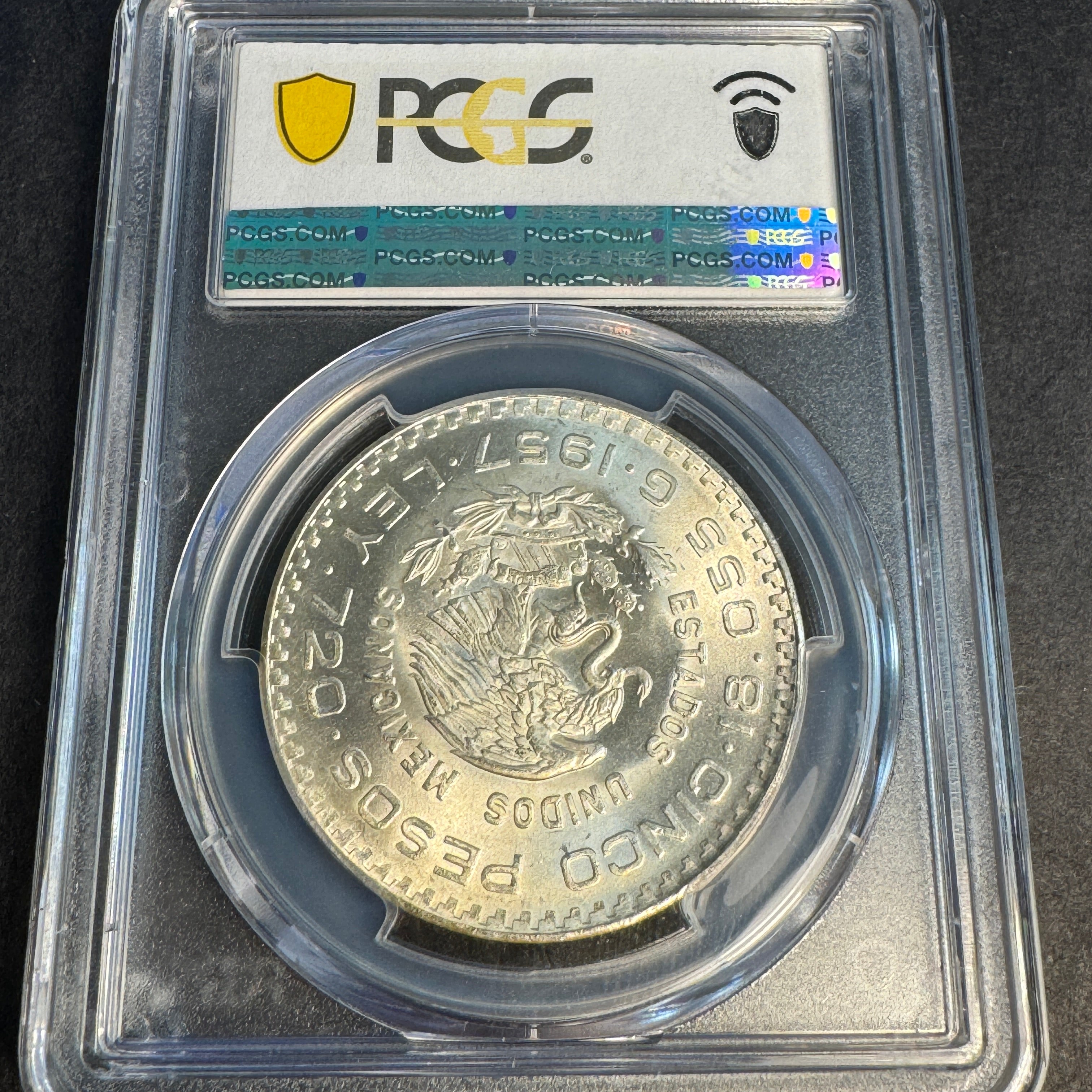 1957 Mo Mexico 5 Pesos AR, Constitution Centennial, PCGS MS-65 🇲🇽