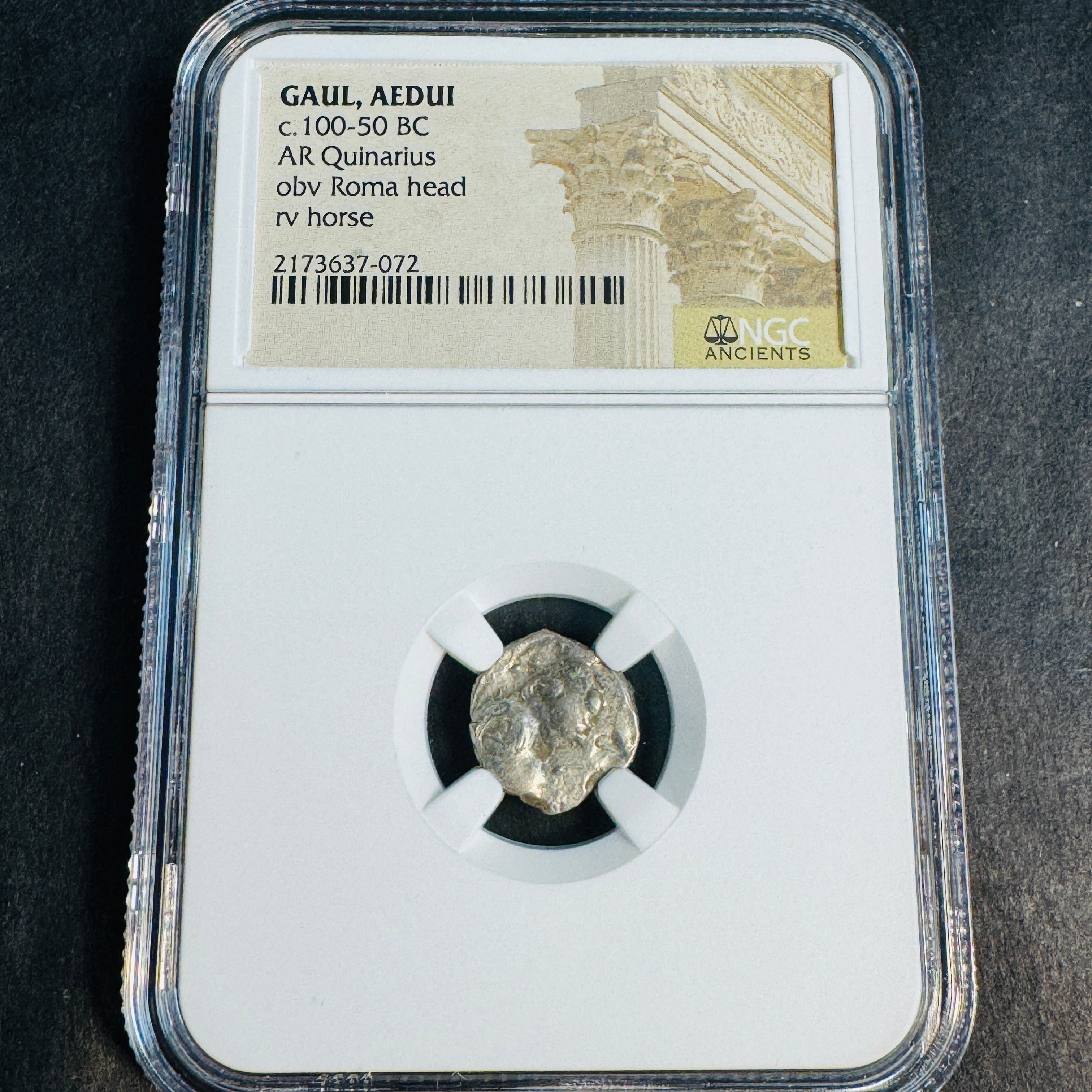 GAUL, Aedui Tribe c.100-50 BC AR Quinarius, Roma / Horse, NGC Ancients