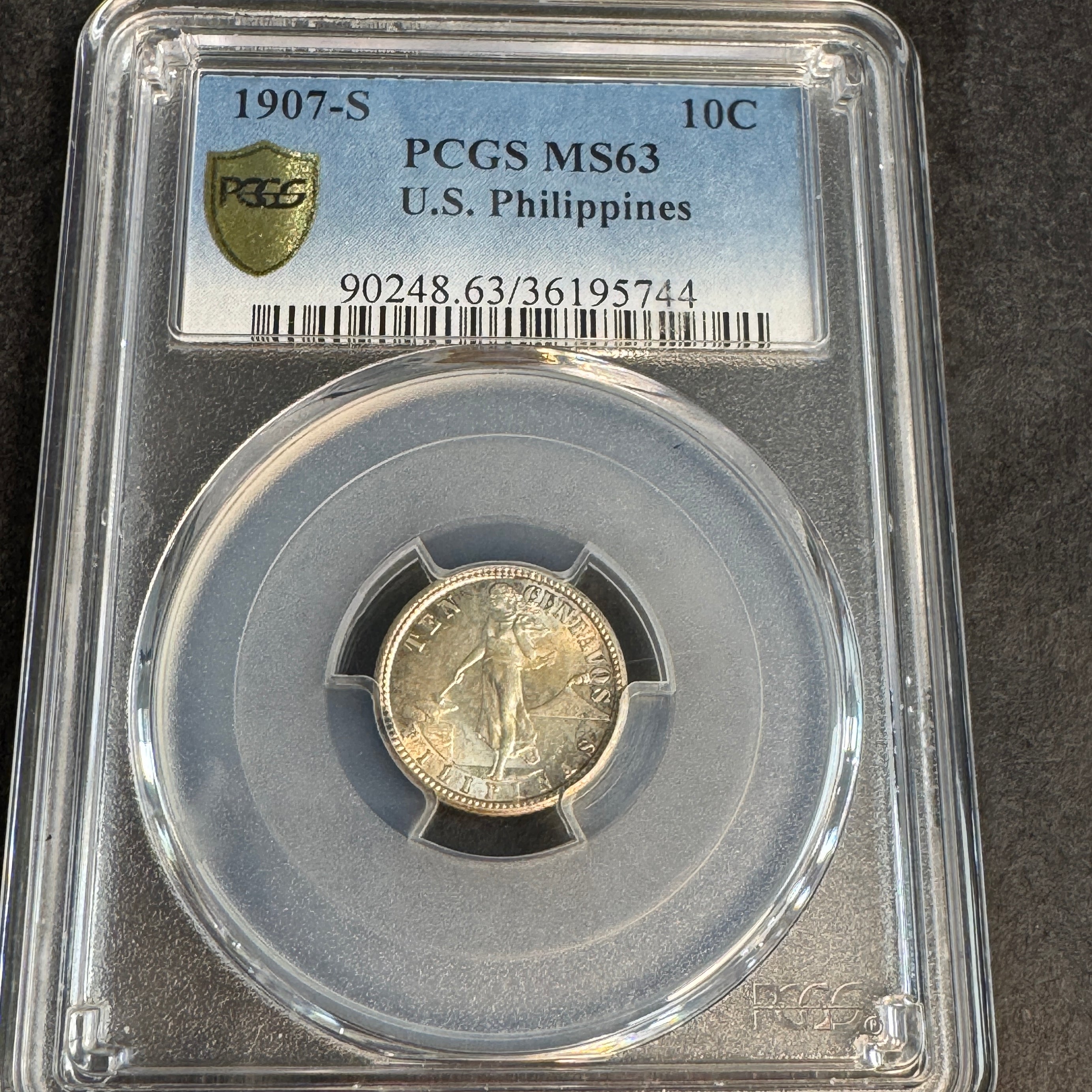 1907-S US Philippines 10 Centavos, PCGS MS-63
