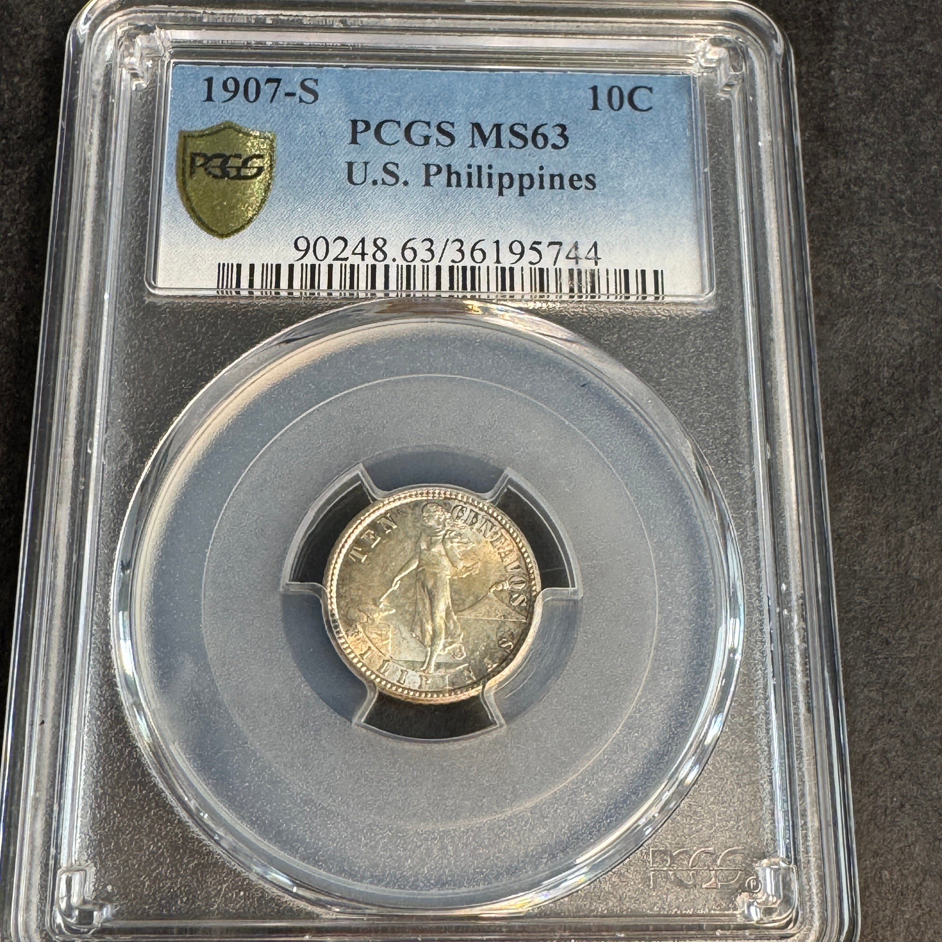 1907-S US Philippines 10 Centavos, PCGS MS-63