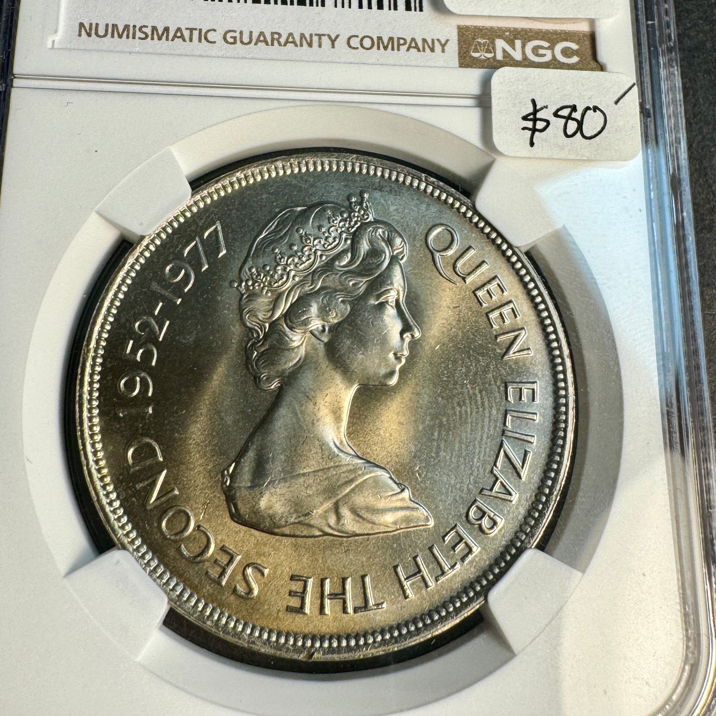 1977 Falkland Islands 50 Pence “Crown Size” QEII Silver Jubilee Year, NGC MS-66 Top Pop 1/0🏆🇫🇰