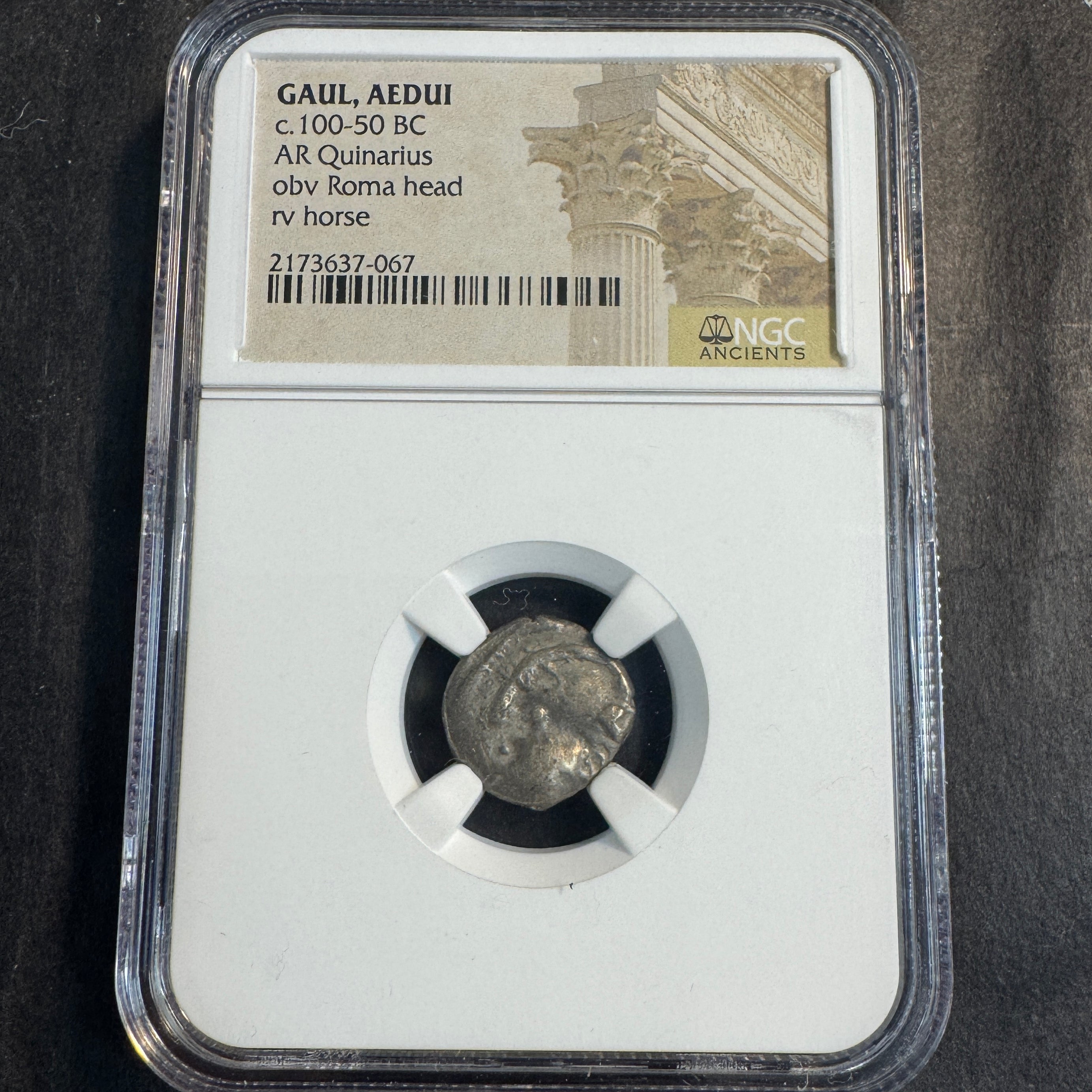 GAUL, Aedui Tribe c.100-50 BC AR Quinarius, Roma / Horse, NGC Ancients